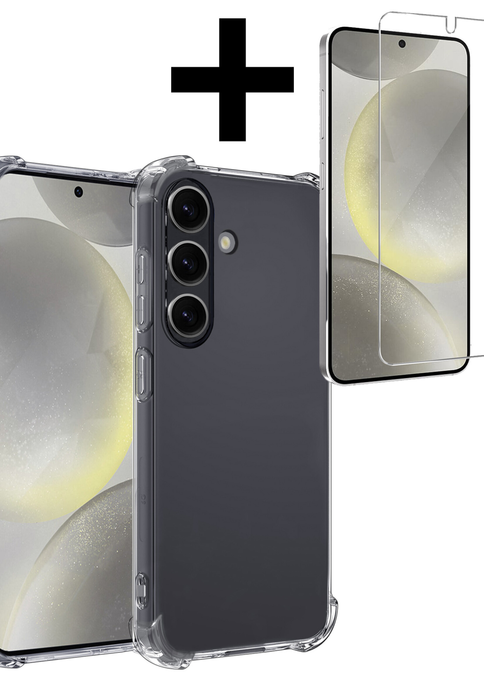 LUQ Hoesje Geschikt voor Samsung S24 Hoesje Shockproof Case Siliconen Met Screenprotector - Hoes Geschikt voor Samsung Galaxy S24 Hoes Cover Siliconen - Transparant