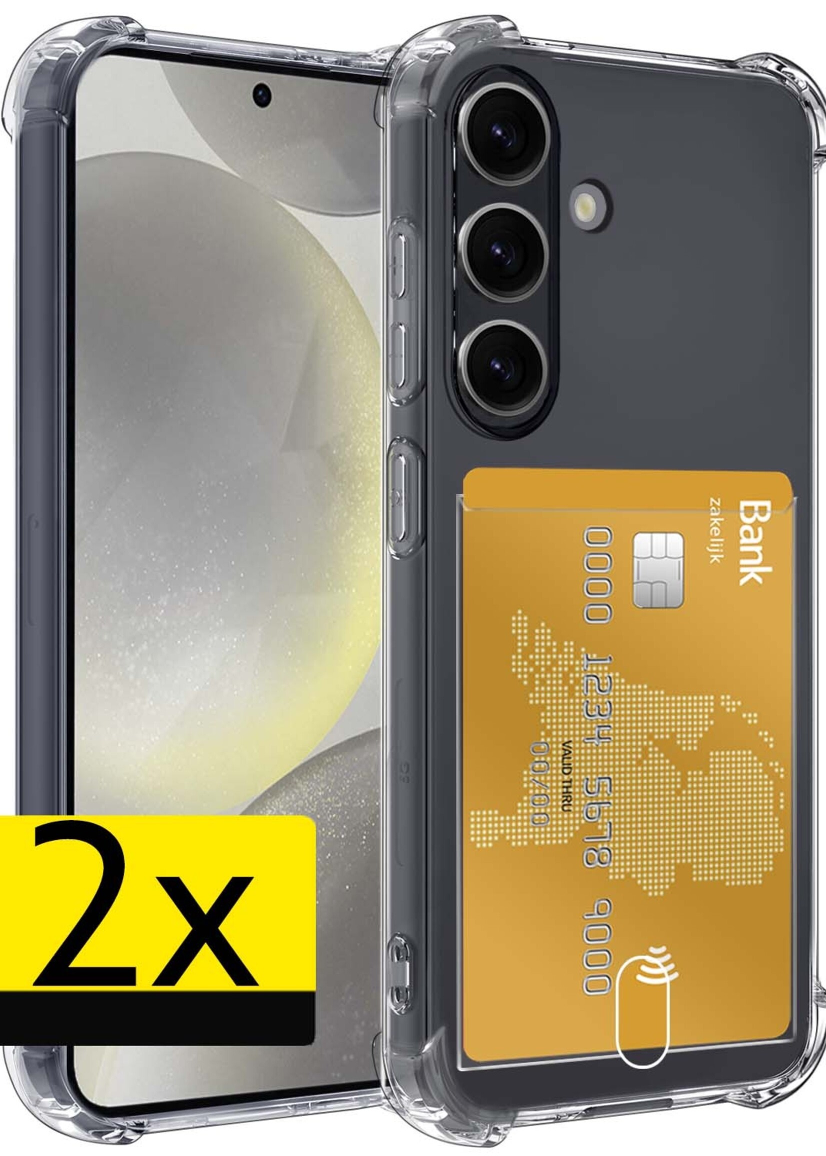 LUQ Hoesje Geschikt voor Samsung S24 Hoesje Case Pashouder Cover Siliconen - Hoes Geschikt voor Samsung Galaxy S24 Hoesje Met Kaarthouder - Transparant - 2 Stuks