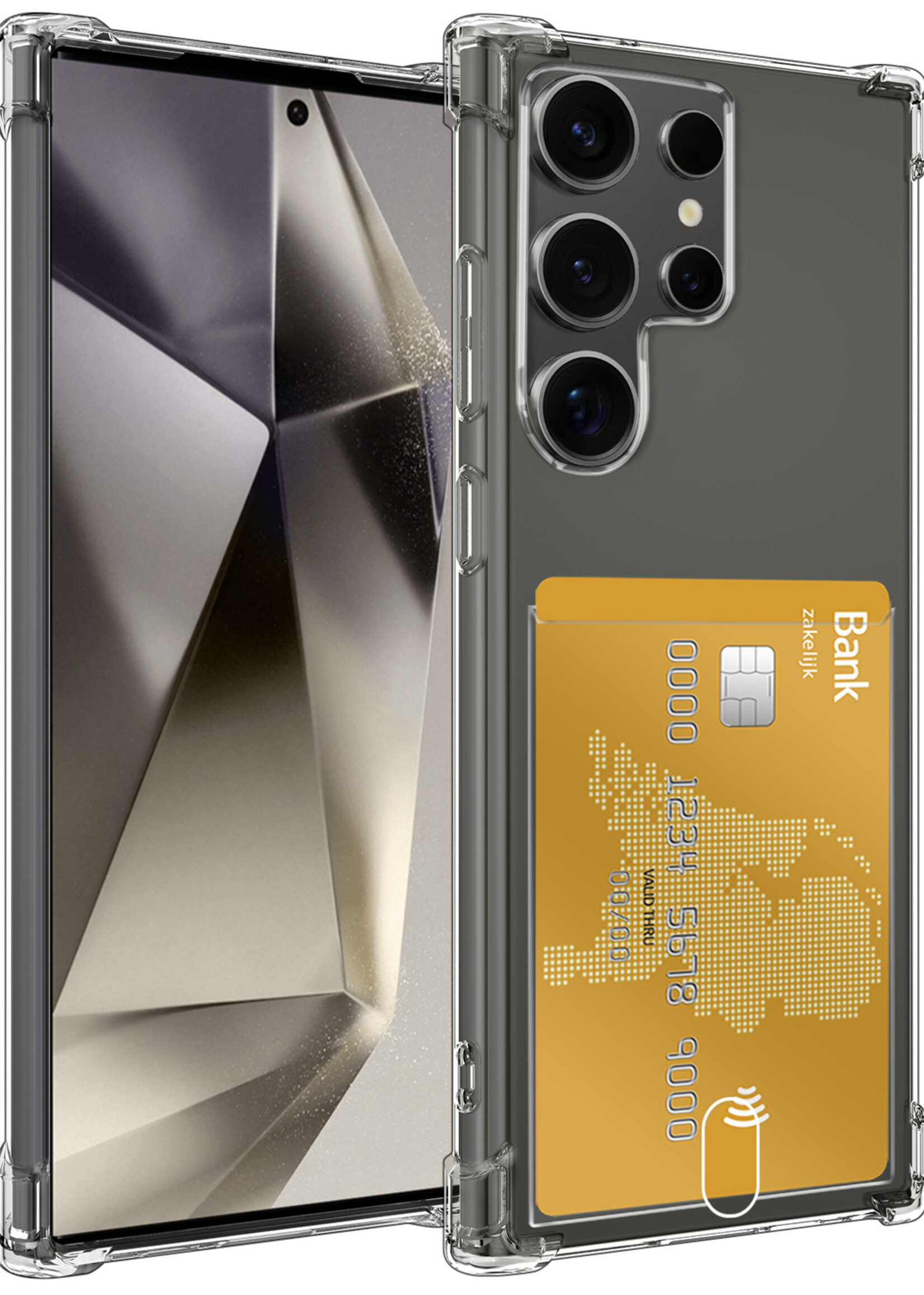 LUQ Hoesje Geschikt voor Samsung S24 Ultra Hoesje Case Pashouder Cover Siliconen - Hoes Geschikt voor Samsung Galaxy S24 Ultra Hoesje Met Kaarthouder - Transparant