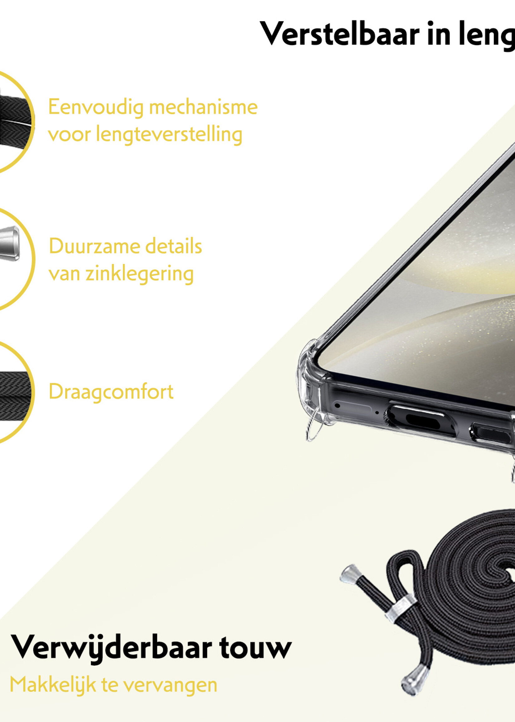 LUQ Hoesje Geschikt voor Samsung S24 Plus Hoesje Shockproof Case Siliconen Hoes Met Koord - Transparant