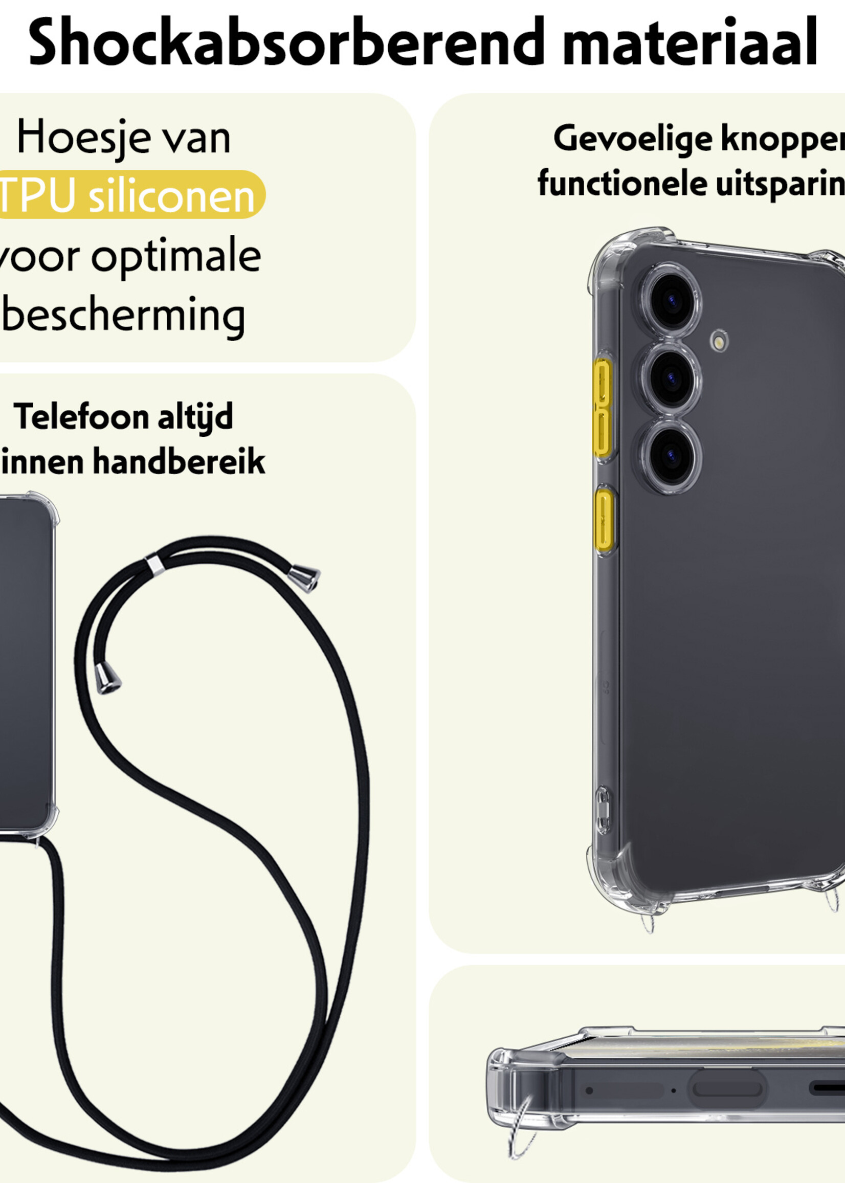 LUQ Hoesje Geschikt voor Samsung S24 Plus Hoesje Shockproof Case Siliconen Hoes Met Koord - Transparant