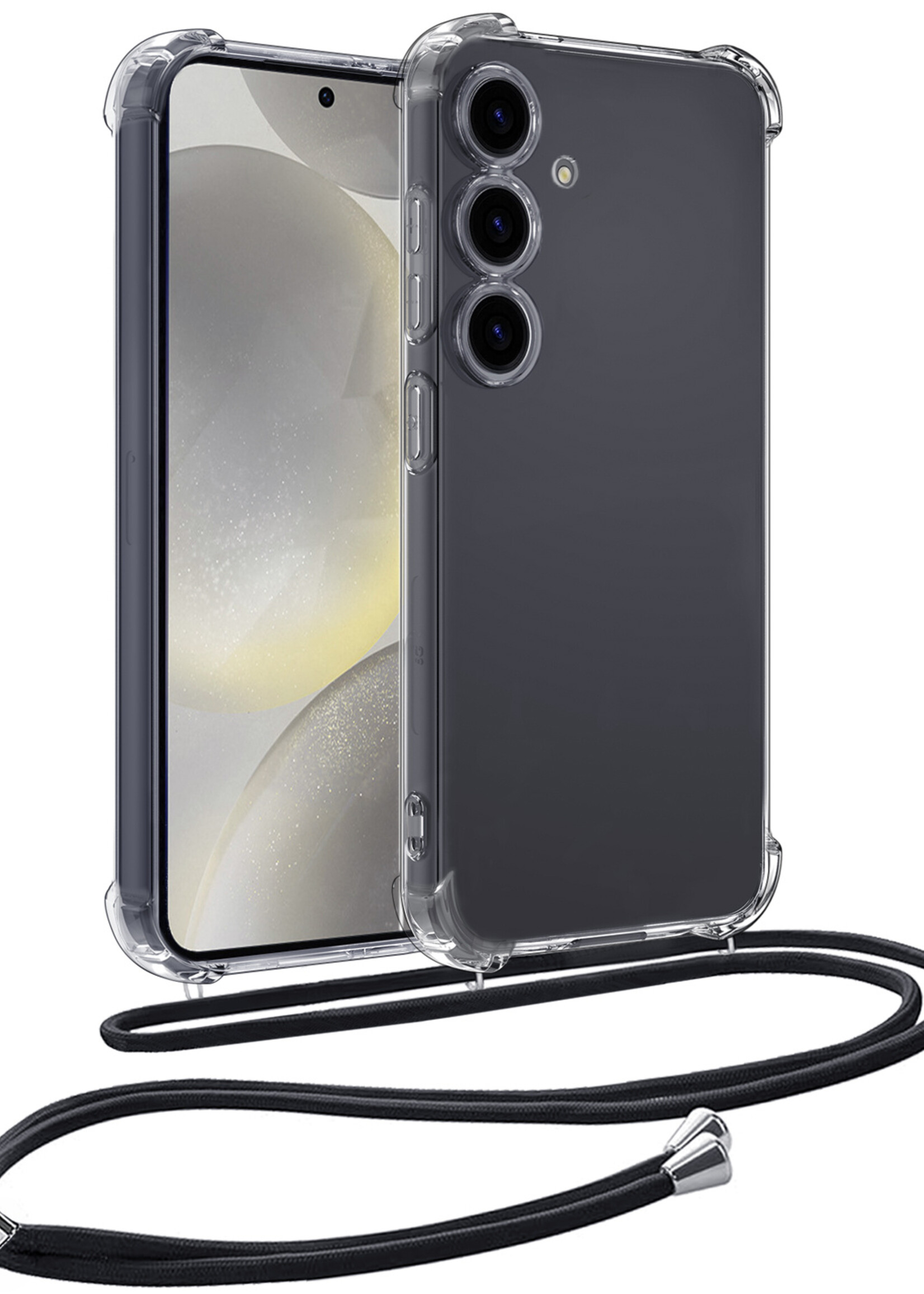 LUQ Hoesje Geschikt voor Samsung S24 Hoesje Shockproof Case Siliconen Hoes Met Koord - Transparant