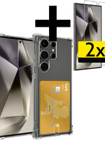 LUQ LUQ Samsung Galaxy S24 Ultra Hoesje Pashouder Met 2x Screenprotector Met Dichte Notch