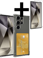 LUQ LUQ Samsung Galaxy S24 Ultra Hoesje Pashouder Met Screenprotector Met Dichte Notch