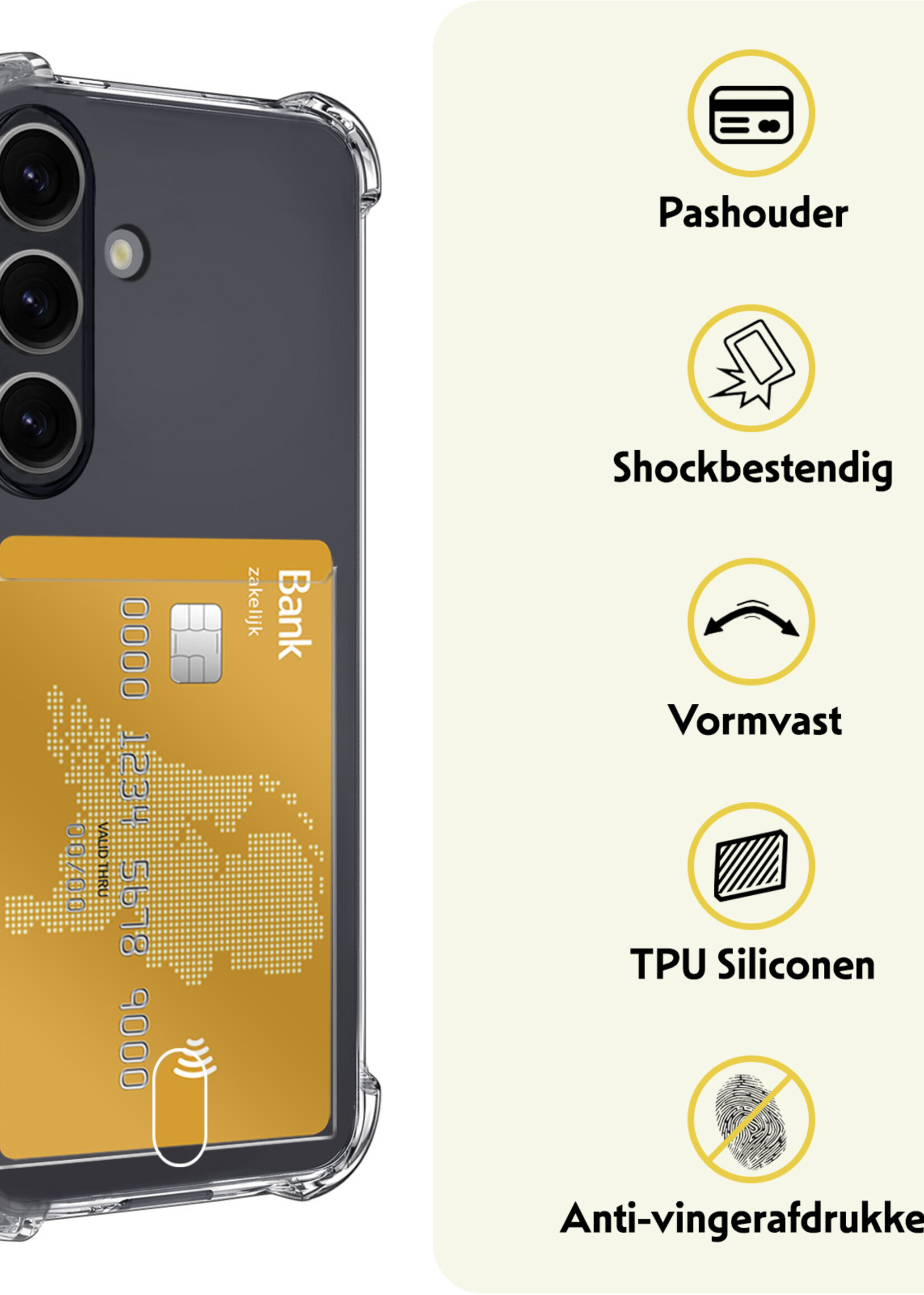 LUQ Hoesje Geschikt voor Samsung S24 Hoesje Case Pashouder Cover Siliconen - Hoes Geschikt voor Samsung Galaxy S24 Hoesje Met Kaarthouder - Transparant - 2 Stuks