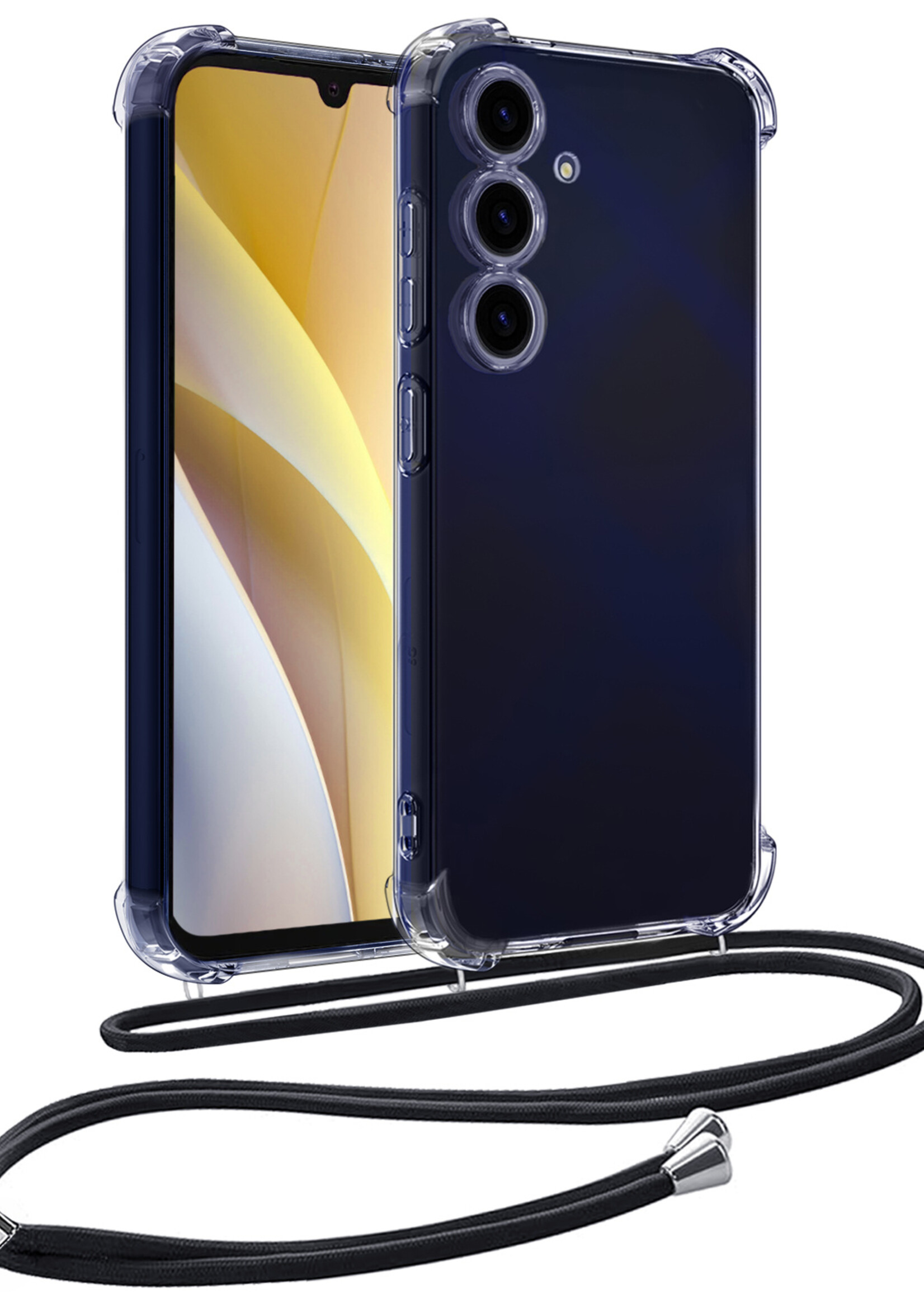 LUQ Hoesje Geschikt voor Samsung A15 Hoesje Shockproof Case Siliconen Hoes Met Koord - Transparant