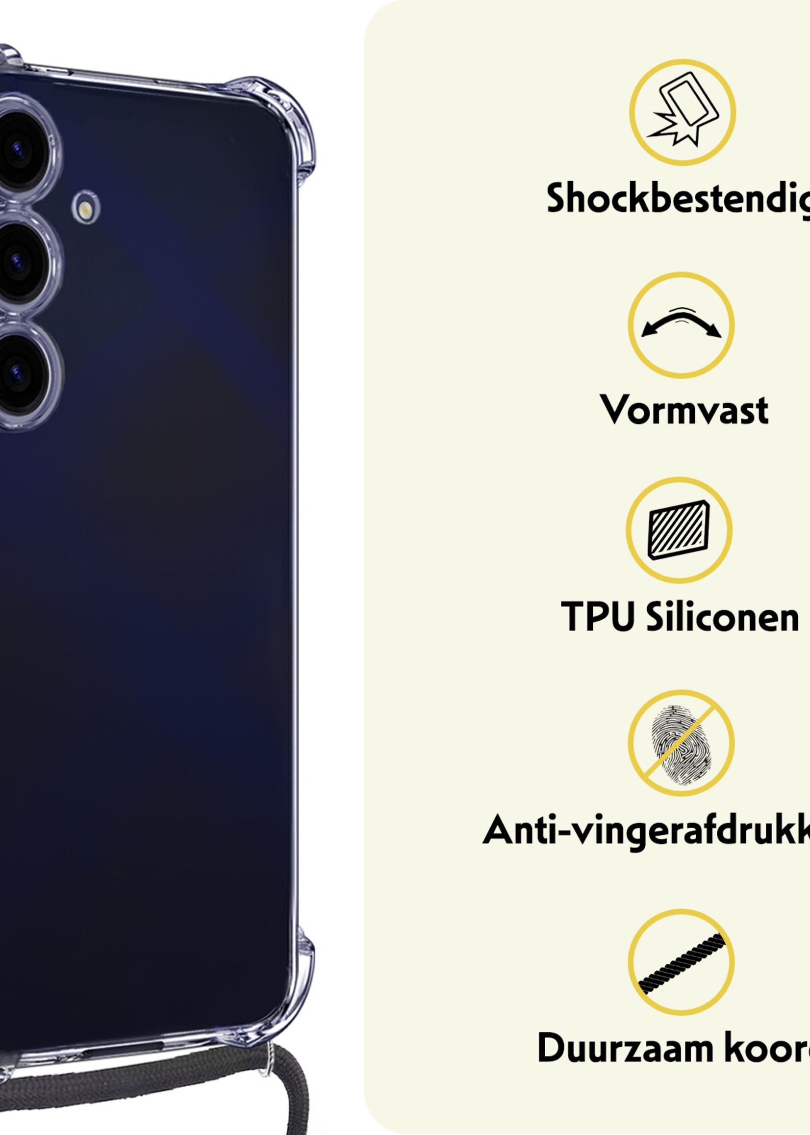 LUQ Hoesje Geschikt voor Samsung A15 Hoesje Shockproof Case Siliconen Hoes Met Koord - Transparant