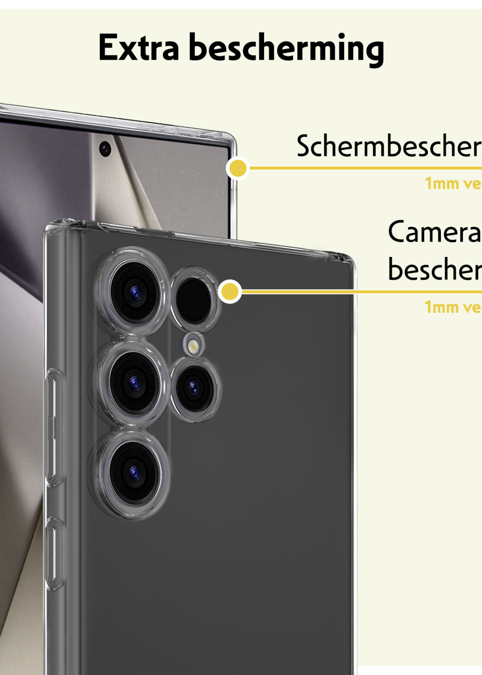 LUQ Hoesje Geschikt voor Samsung S24 Ultra Hoesje Siliconen Case Met 2x Screenprotector - Hoes Geschikt voor Samsung Galaxy S24 Ultra Hoes Siliconen - Transparant