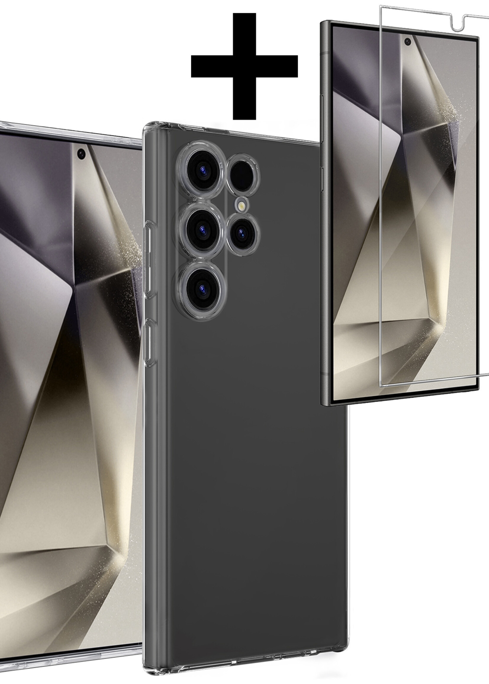 LUQ Hoesje Geschikt voor Samsung S24 Ultra Hoesje Siliconen Case Met Screenprotector - Hoes Geschikt voor Samsung Galaxy S24 Ultra Hoes Siliconen - Transparant