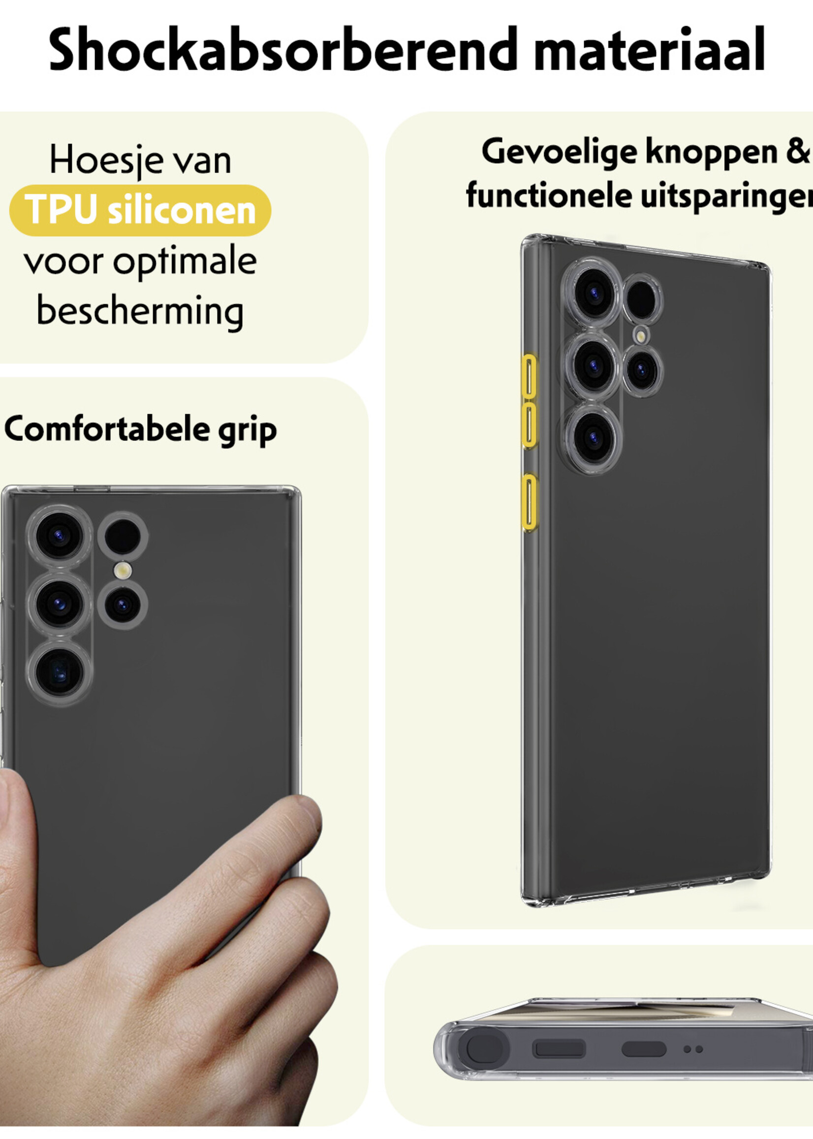 LUQ Hoesje Geschikt voor Samsung S24 Ultra Hoesje Siliconen Case Met Screenprotector - Hoes Geschikt voor Samsung Galaxy S24 Ultra Hoes Siliconen - Transparant