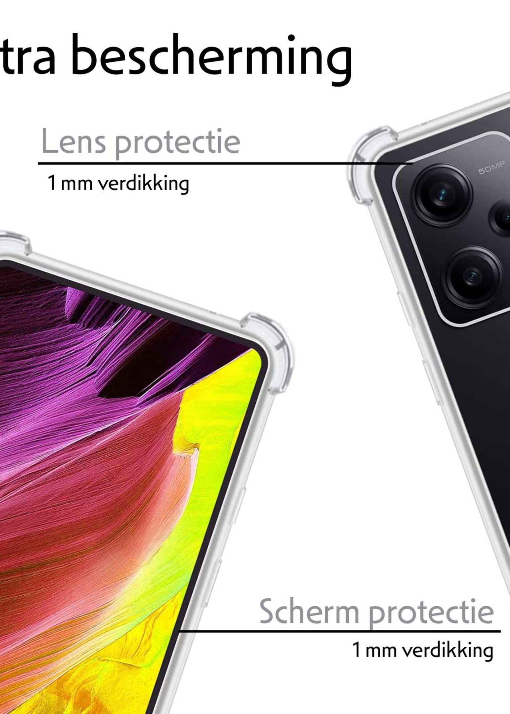 LUQ Hoesje Geschikt voor Xiaomi Redmi Note 12 Pro Hoesje Shockproof Case Siliconen Met 2x Screenprotector - Hoes Geschikt voor Xiaomi Redmi Note 12 Pro Hoes Cover Siliconen - Transparant