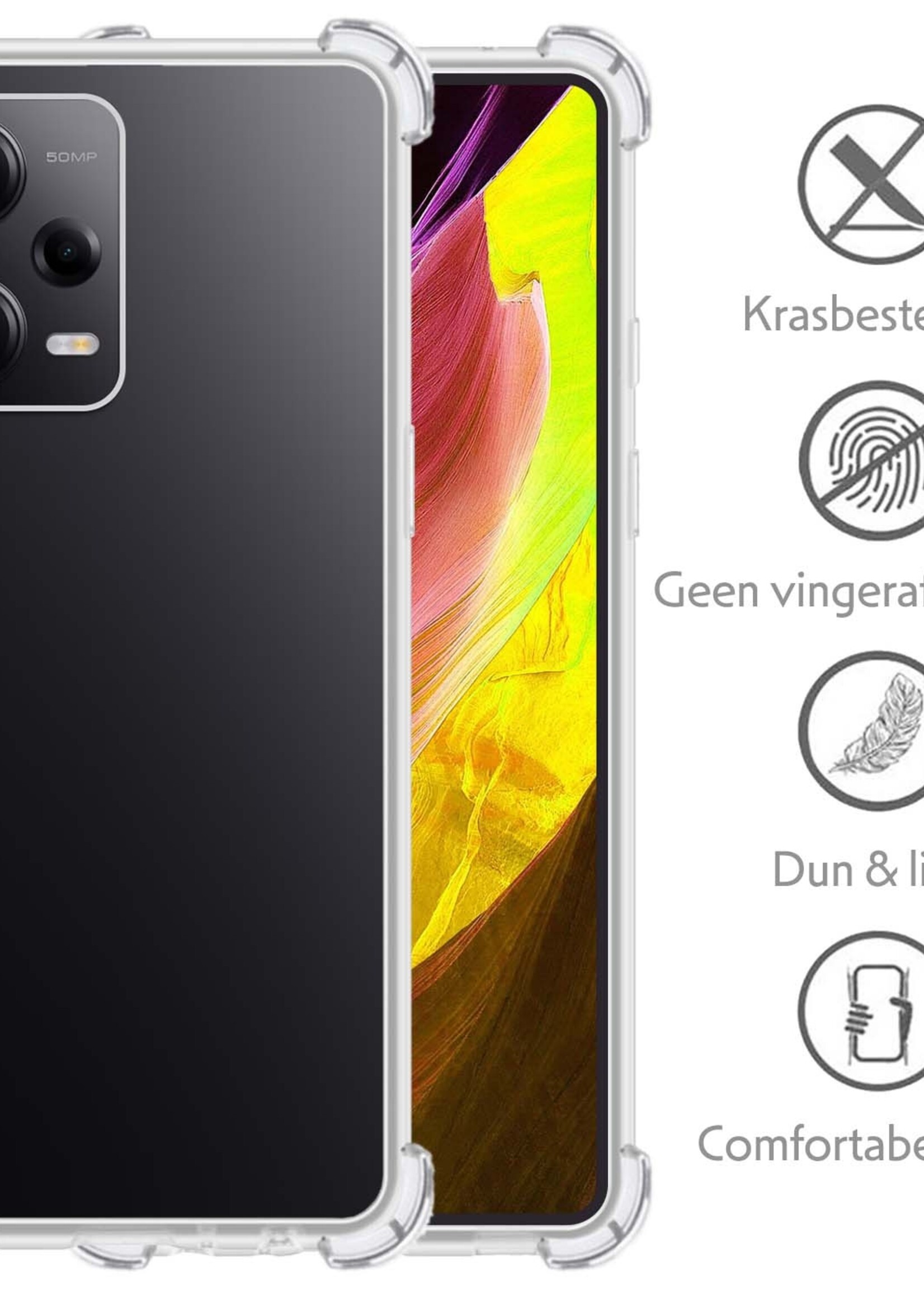 LUQ Hoesje Geschikt voor Xiaomi Redmi Note 12 Pro Hoesje Shockproof Case Siliconen Met Screenprotector - Hoes Geschikt voor Xiaomi Redmi Note 12 Pro Hoes Cover Siliconen - Transparant