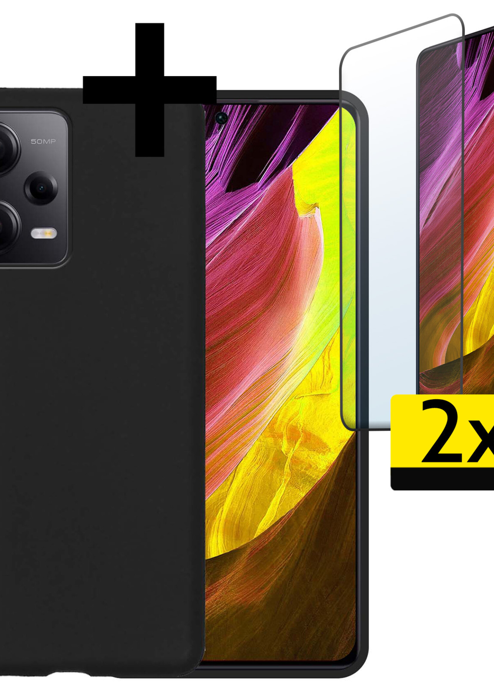 LUQ Hoesje Geschikt voor Xiaomi Redmi Note 12 Pro Hoesje Siliconen Case Met 2x Screenprotector - Hoes Geschikt voor Xiaomi Redmi Note 12 Pro Hoes Siliconen - Zwart