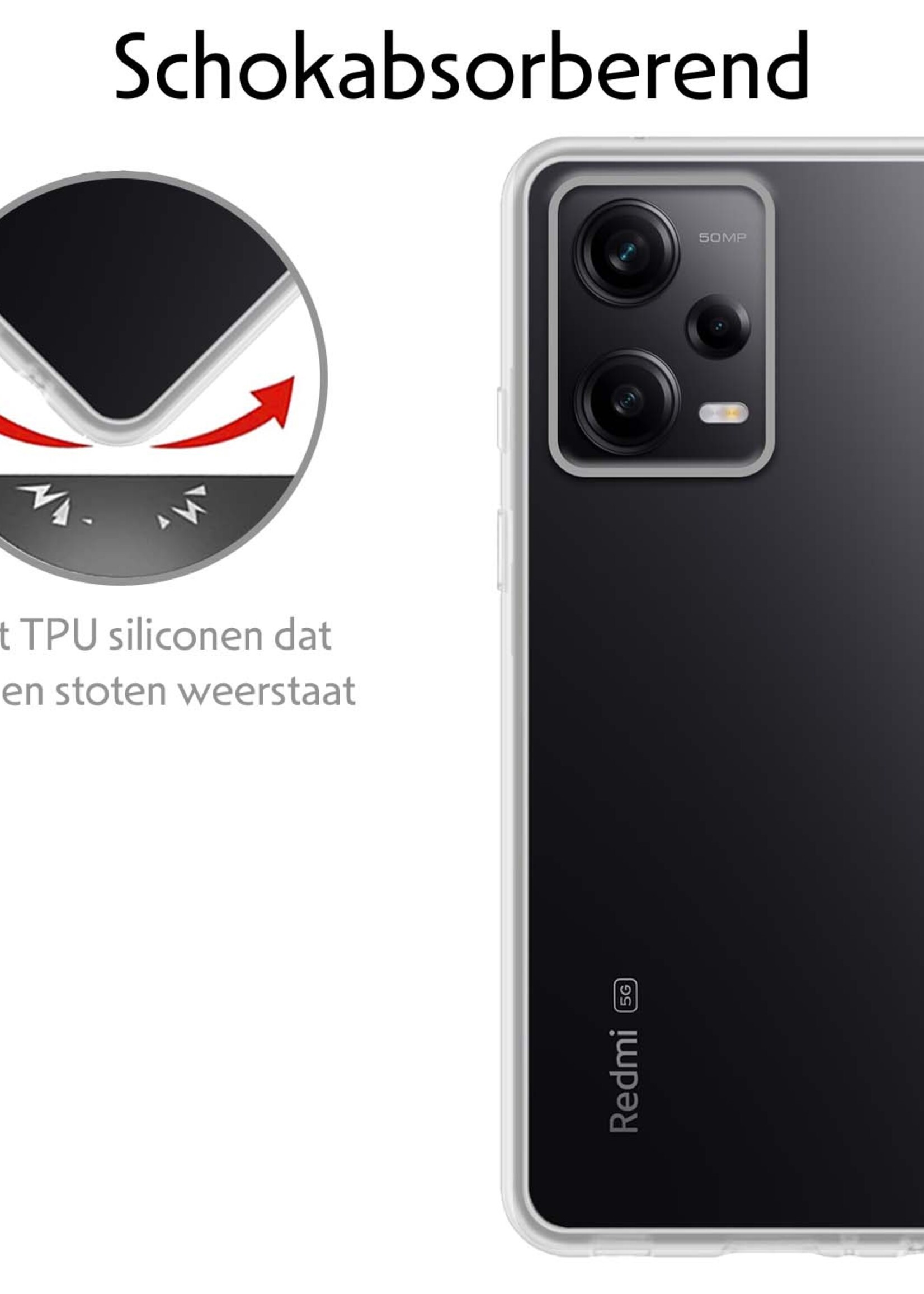 LUQ Hoesje Geschikt voor Xiaomi Redmi Note 12 Pro Hoesje Siliconen Case Met 2x Screenprotector - Hoes Geschikt voor Xiaomi Redmi Note 12 Pro Hoes Siliconen - Transparant