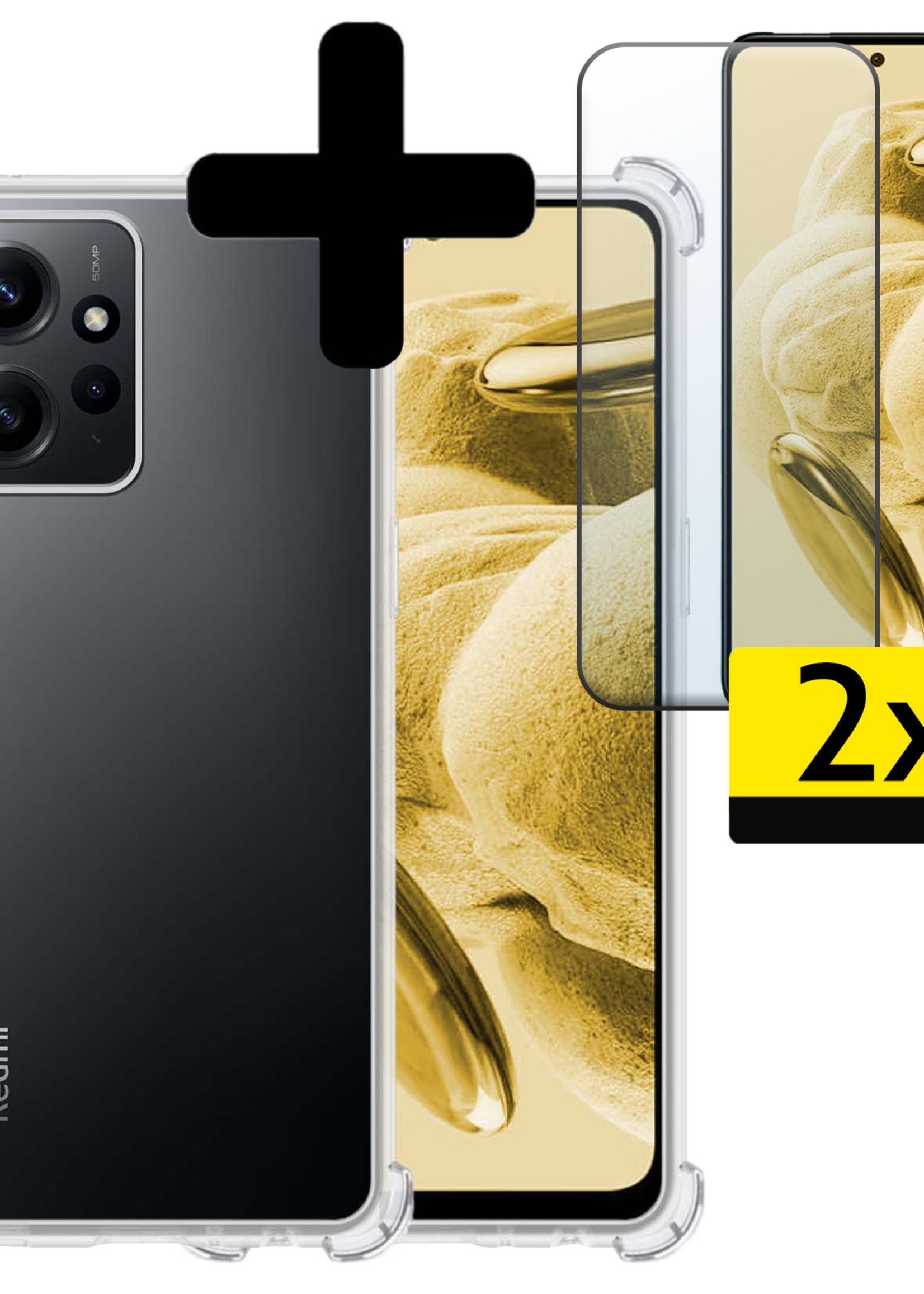 LUQ Hoesje Geschikt voor Xiaomi Redmi Note 12 5G Hoesje Shockproof Case Siliconen Met 2x Screenprotector - Hoes Geschikt voor Xiaomi Redmi Note 12 5G Hoes Cover Siliconen - Transparant