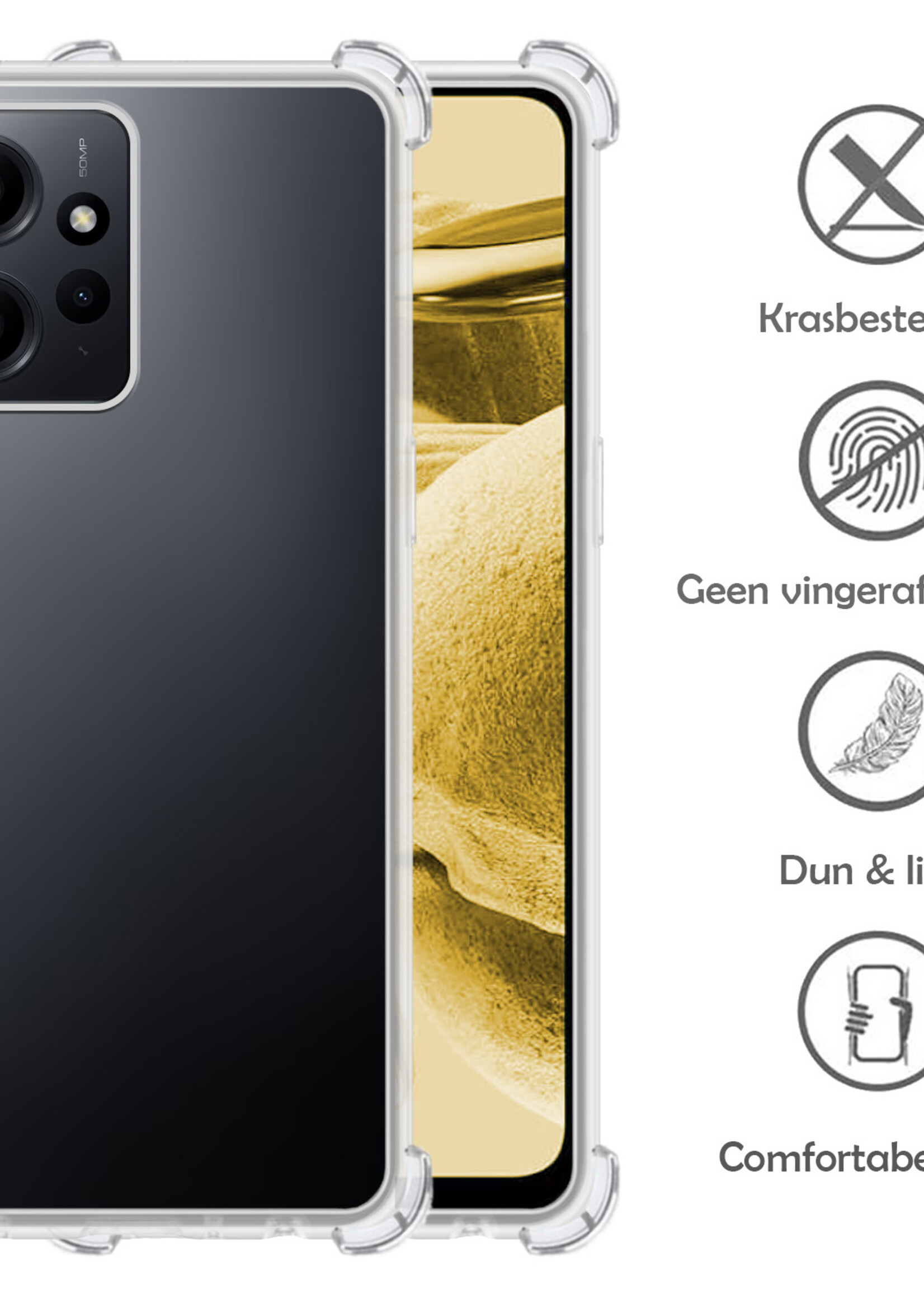 LUQ Hoesje Geschikt voor Xiaomi Redmi Note 12 5G Hoesje Shockproof Case Siliconen - Hoes Geschikt voor Xiaomi Redmi Note 12 5G Hoes Cover Siliconen - Transparant - 2 Stuks