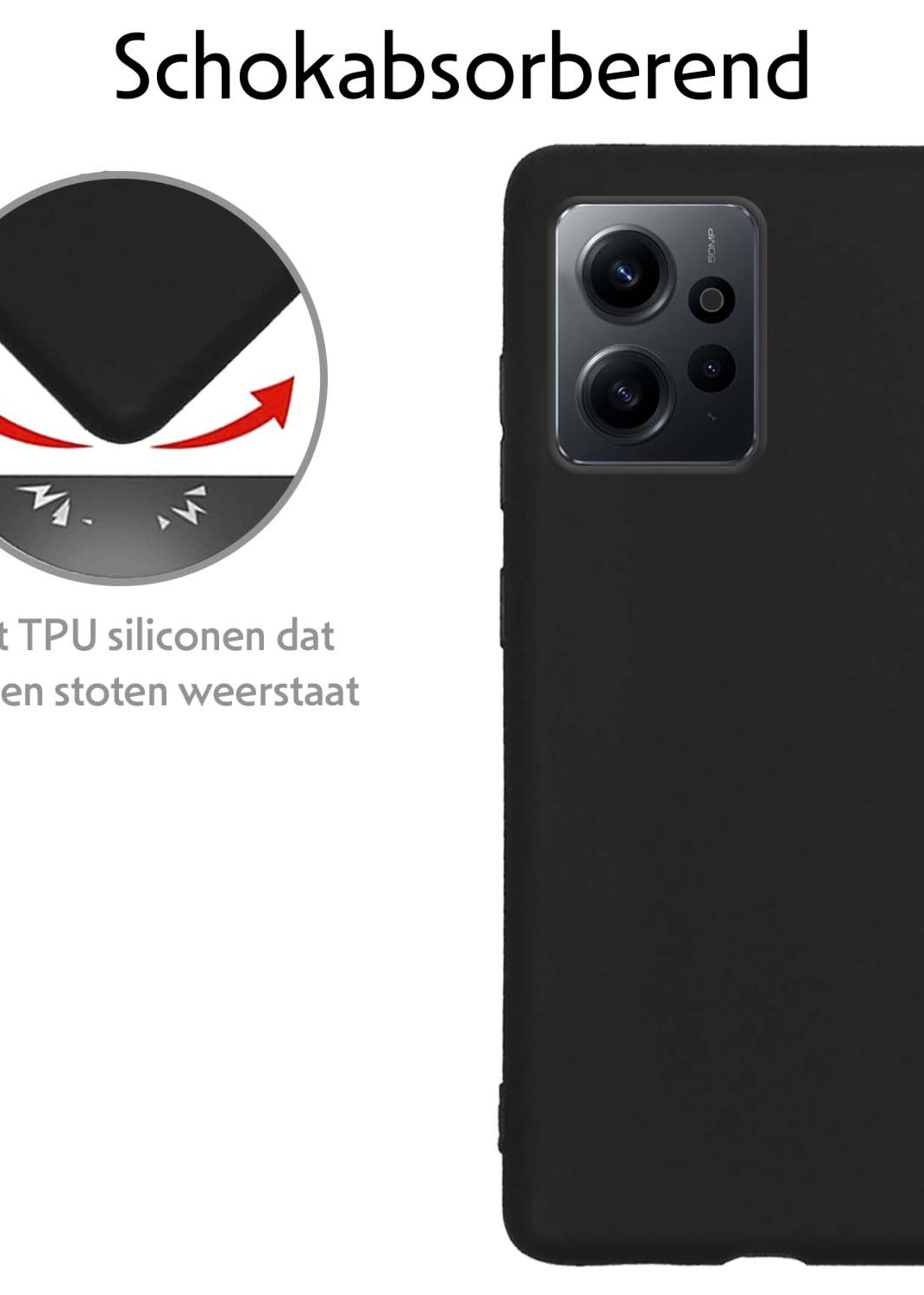 LUQ Hoesje Geschikt voor Xiaomi Redmi Note 12 5G Hoesje Siliconen Case - Hoes Geschikt voor Xiaomi Redmi Note 12 5G Hoes Siliconen - Zwart - 2 Stuks