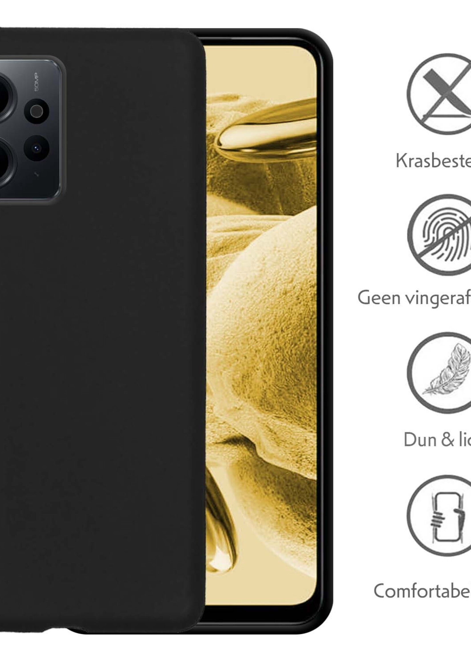 LUQ Hoesje Geschikt voor Xiaomi Redmi Note 12 5G Hoesje Siliconen Case - Hoes Geschikt voor Xiaomi Redmi Note 12 5G Hoes Siliconen - Zwart - 2 Stuks