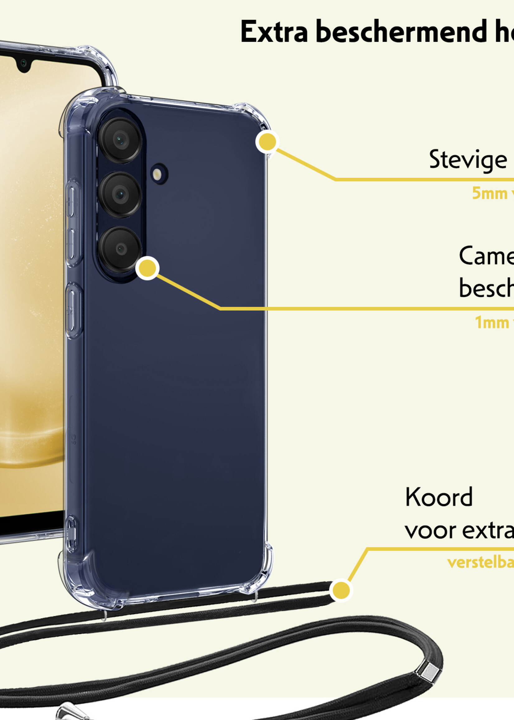 LUQ Hoesje Geschikt voor Samsung A25 Hoesje Shockproof Case Siliconen Hoes Met Koord - Transparant