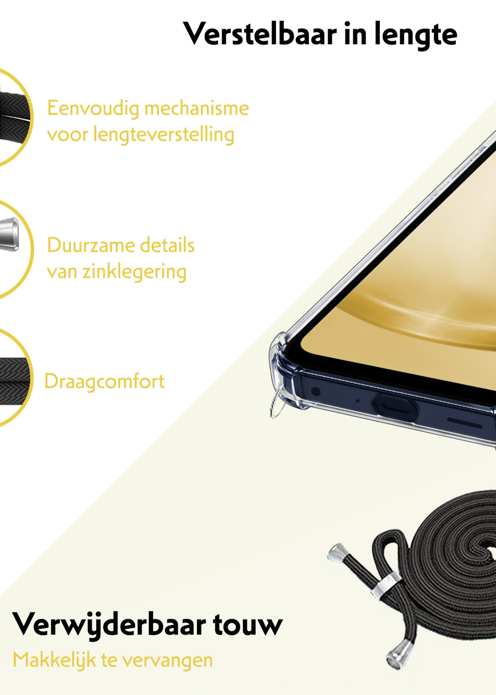 LUQ Hoesje Geschikt voor Samsung A25 Hoesje Shockproof Case Siliconen Hoes Met Koord - Transparant