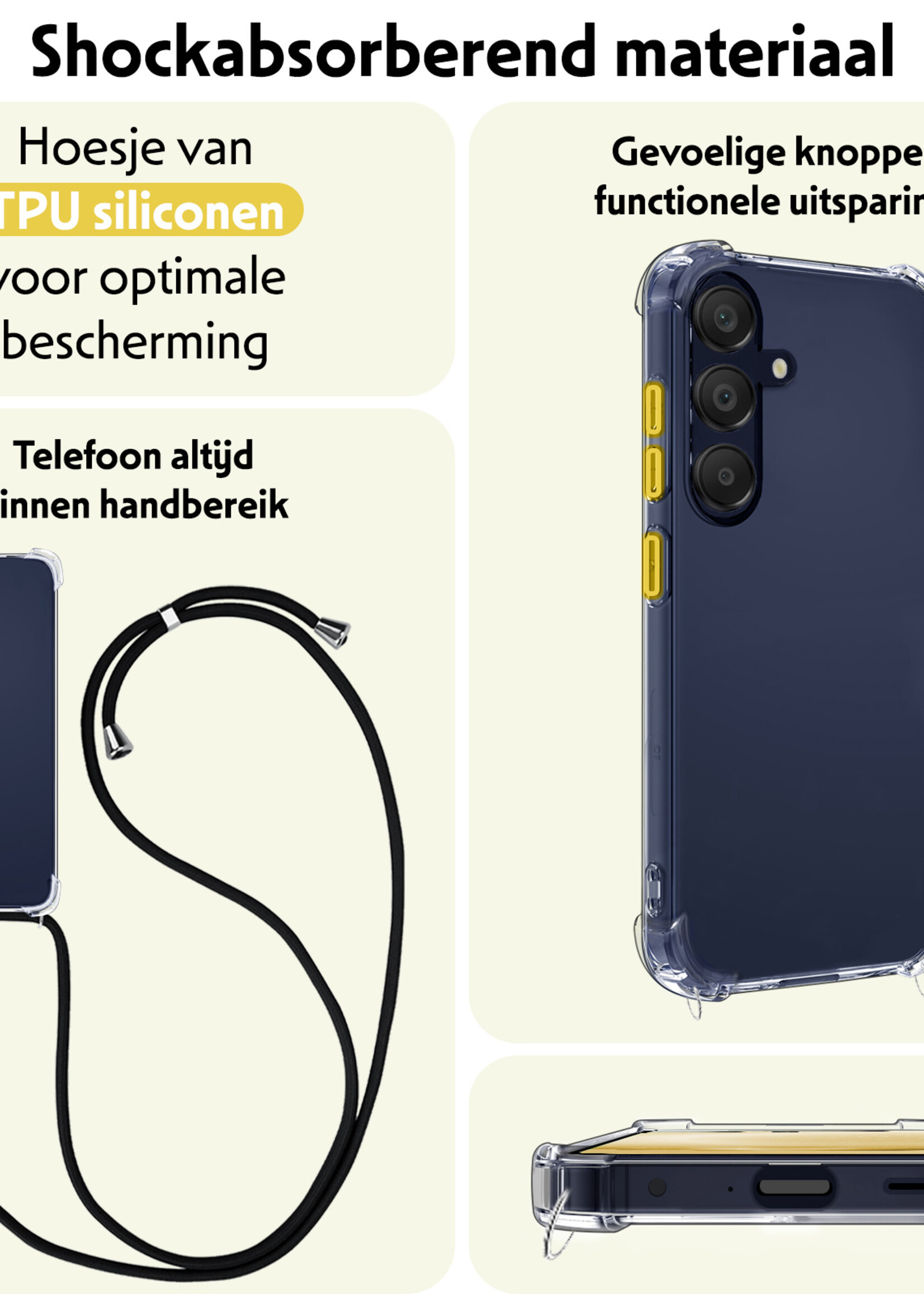 LUQ Hoesje Geschikt voor Samsung A25 Hoesje Shockproof Case Siliconen Hoes Met Koord - Transparant