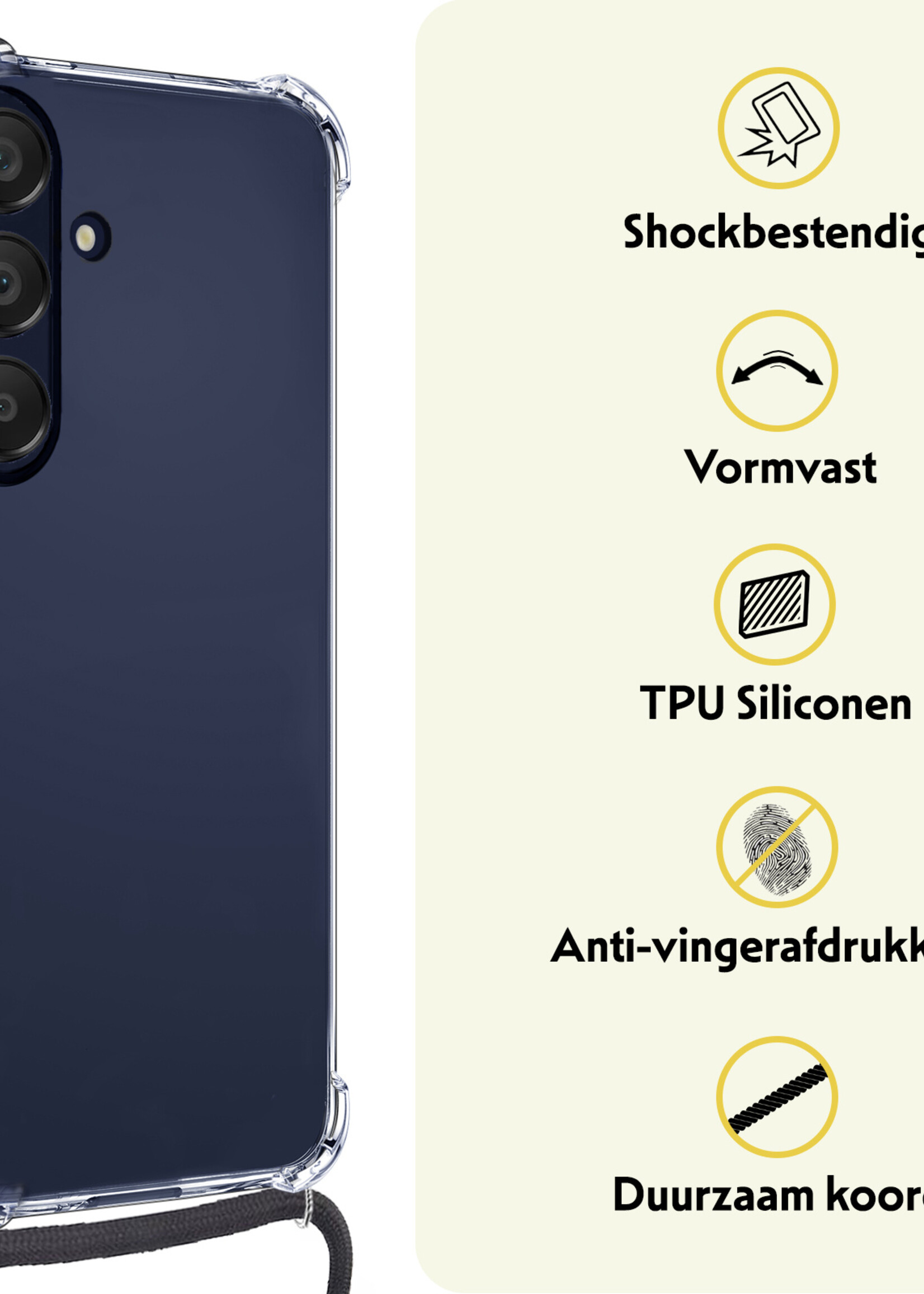 LUQ Hoesje Geschikt voor Samsung A25 Hoesje Shockproof Case Siliconen Hoes Met Koord - Transparant