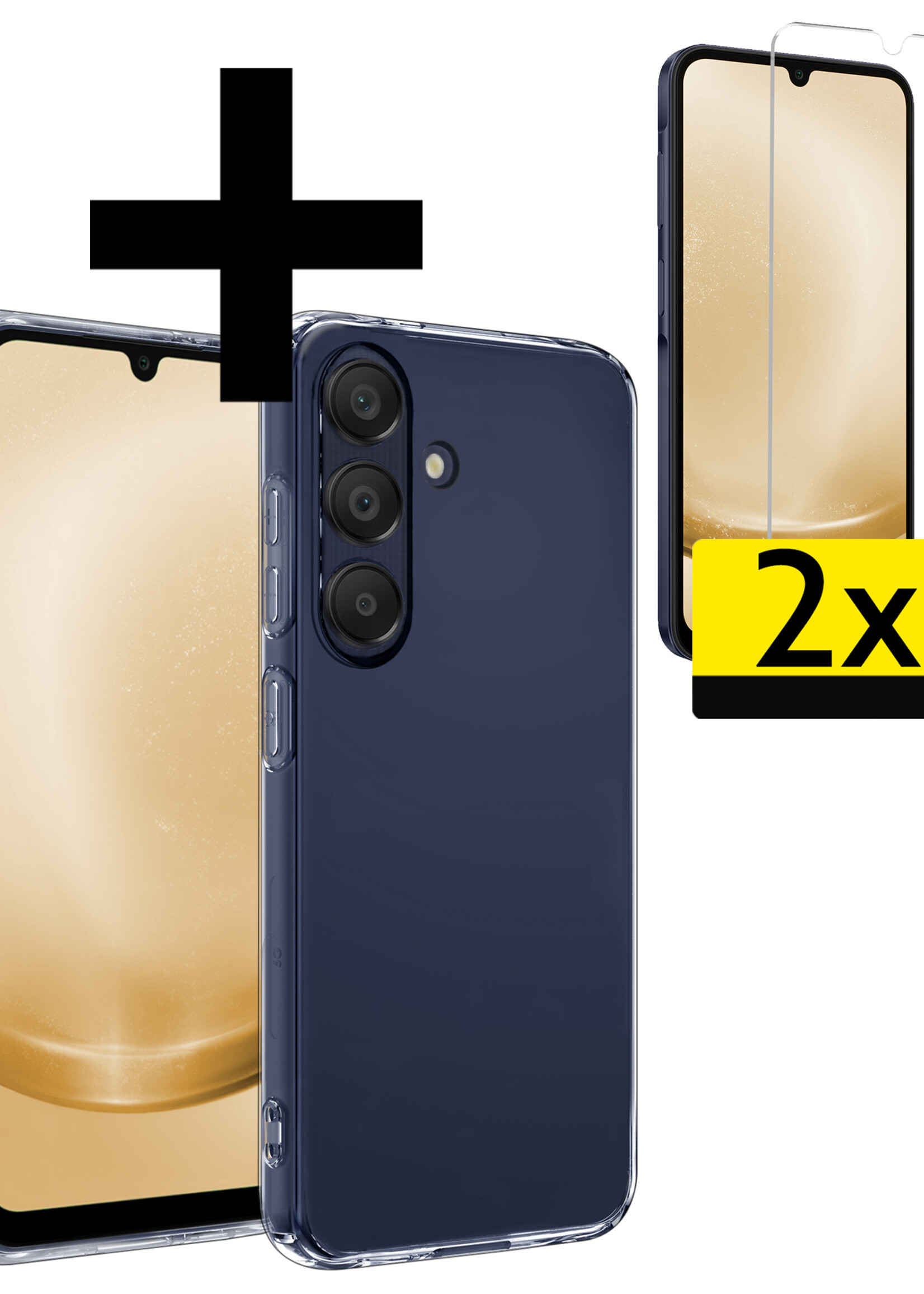 LUQ Hoesje Geschikt voor Samsung A25 Hoesje Siliconen Case Met 2x Screenprotector - Hoes Geschikt voor Samsung Galaxy A25 Hoes Siliconen - Transparant