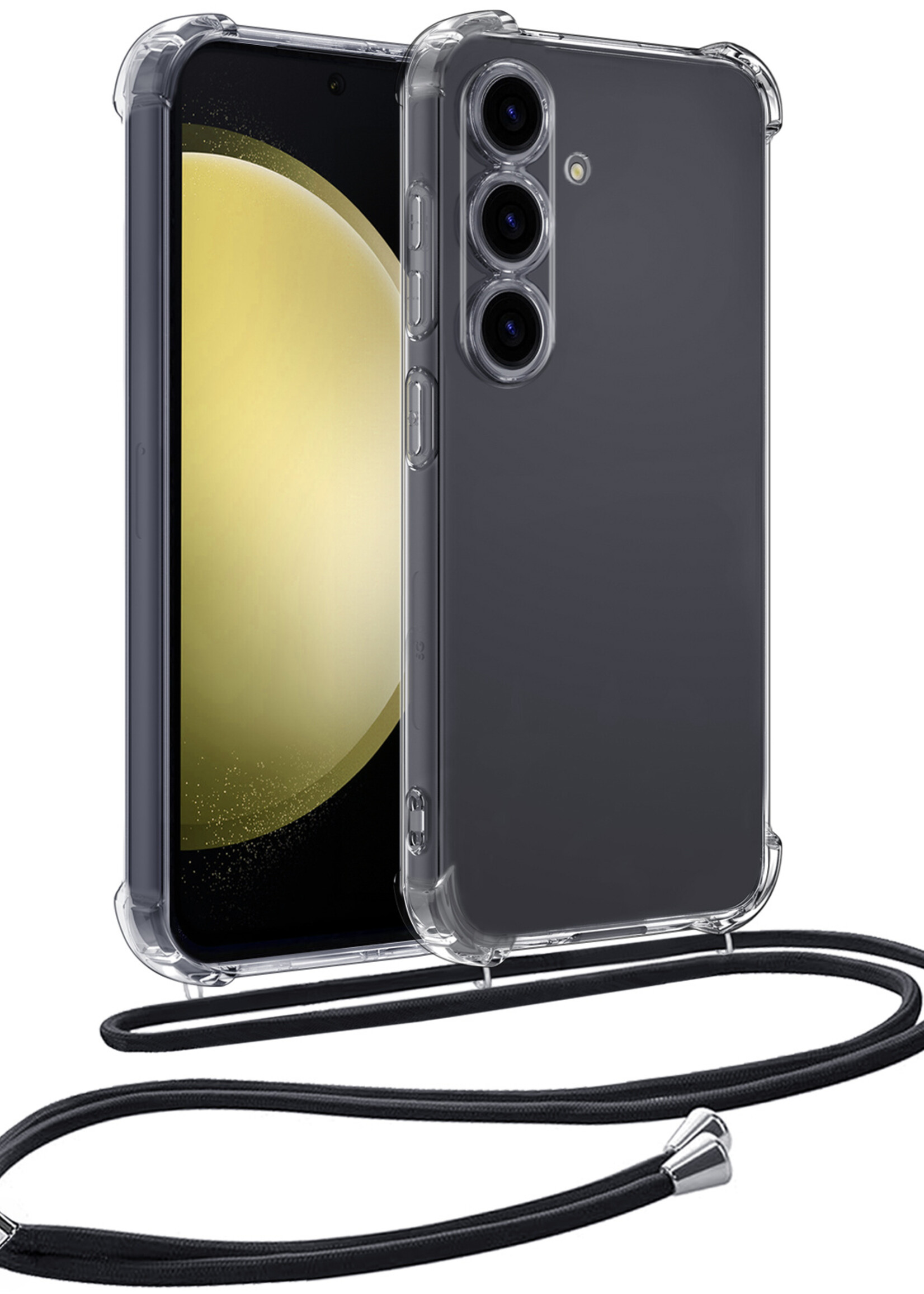 LUQ Hoesje Geschikt voor Samsung S23 FE Hoesje Shockproof Case Siliconen Hoes Met Koord - Transparant