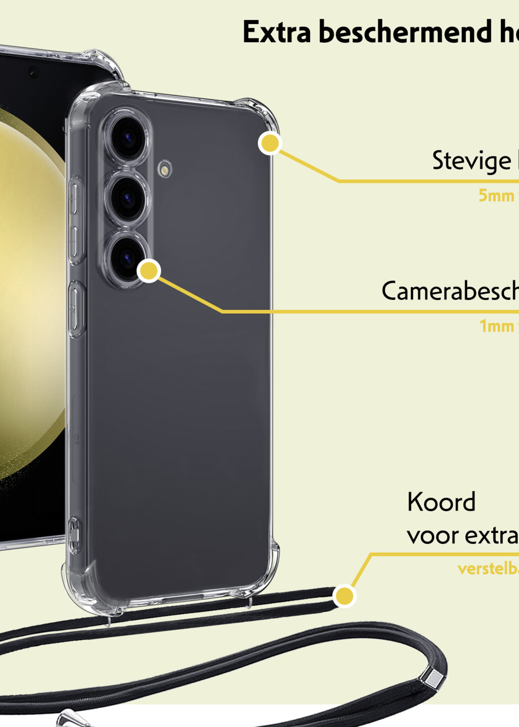 LUQ Hoesje Geschikt voor Samsung S23 FE Hoesje Shockproof Case Siliconen Hoes Met Koord - Transparant