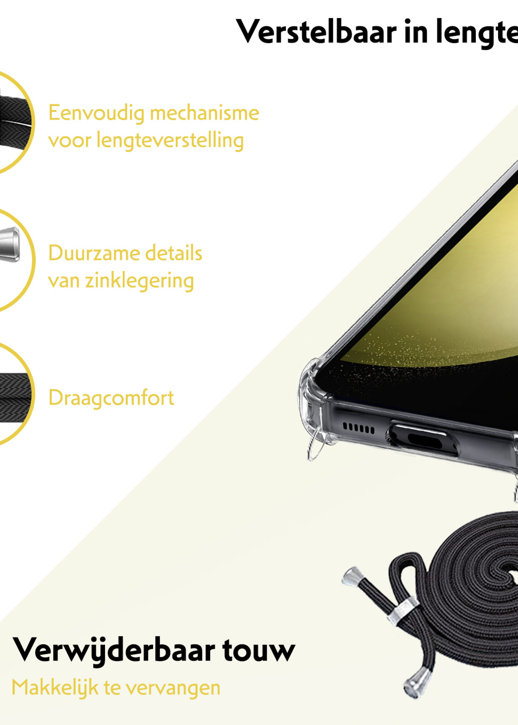 LUQ Hoesje Geschikt voor Samsung S23 FE Hoesje Shockproof Case Siliconen Hoes Met Koord - Transparant