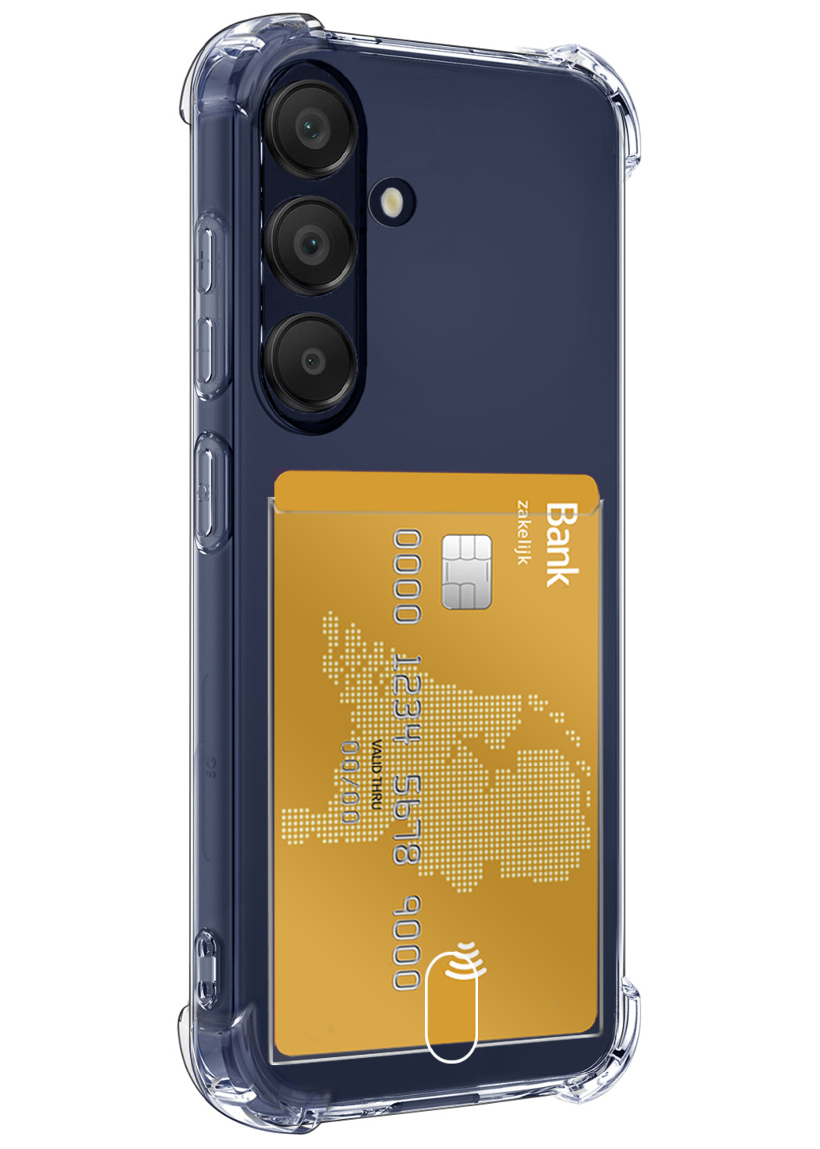 LUQ Hoesje Geschikt voor Samsung A25 Hoesje Case Pashouder Cover Siliconen Met 2x Screenprotector - Hoes Geschikt voor Samsung Galaxy A25 Hoesje Met Kaarthouder- Transparant