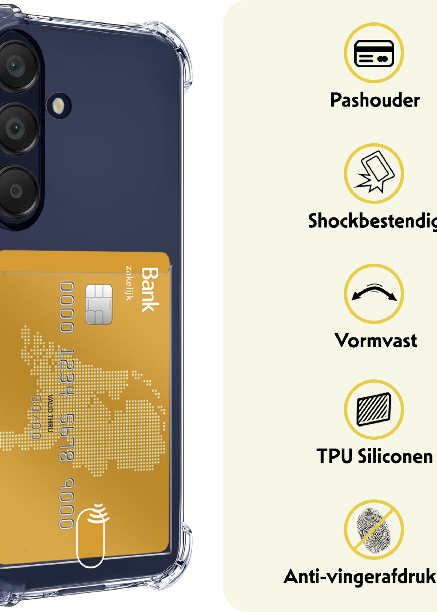 LUQ Hoesje Geschikt voor Samsung A25 Hoesje Case Pashouder Cover Siliconen - Hoes Geschikt voor Samsung Galaxy A25 Hoesje Met Kaarthouder - Transparant - 2 Stuks