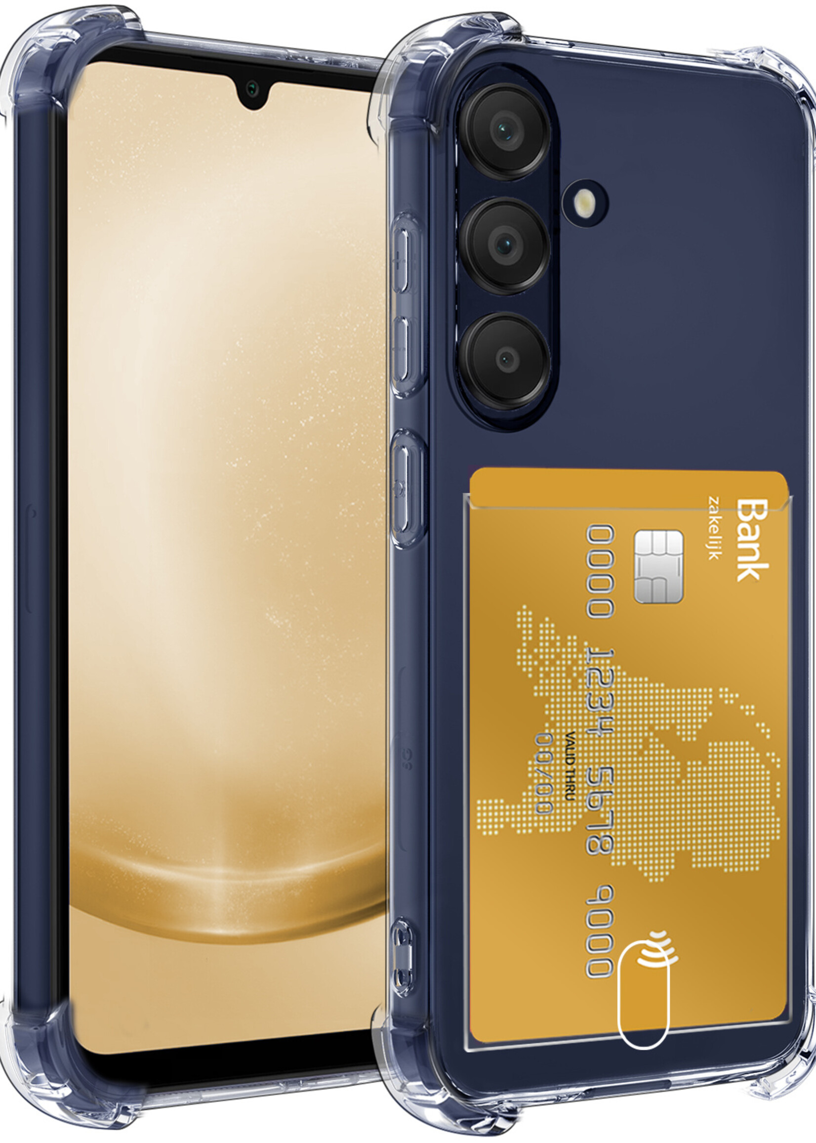 LUQ Hoesje Geschikt voor Samsung A25 Hoesje Case Pashouder Cover Siliconen - Hoes Geschikt voor Samsung Galaxy A25 Hoesje Met Kaarthouder - Transparant