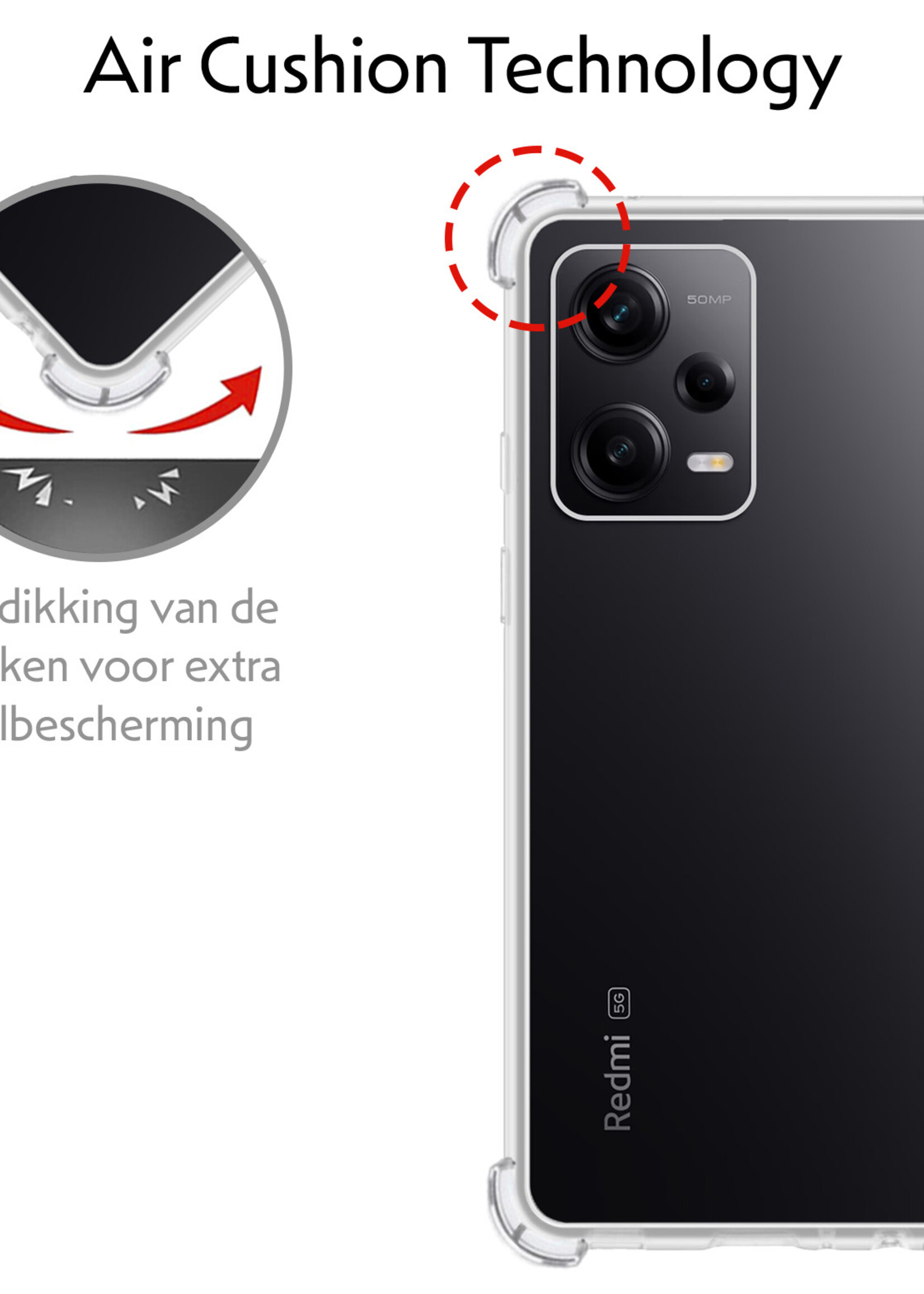 LUQ Hoesje Geschikt voor Xiaomi Redmi Note 12 Pro+ Hoesje Shockproof Case Siliconen Met 2x Screenprotector - Hoes Geschikt voor Xiaomi Redmi Note 12 Pro+ Hoes Cover Siliconen - Transparant