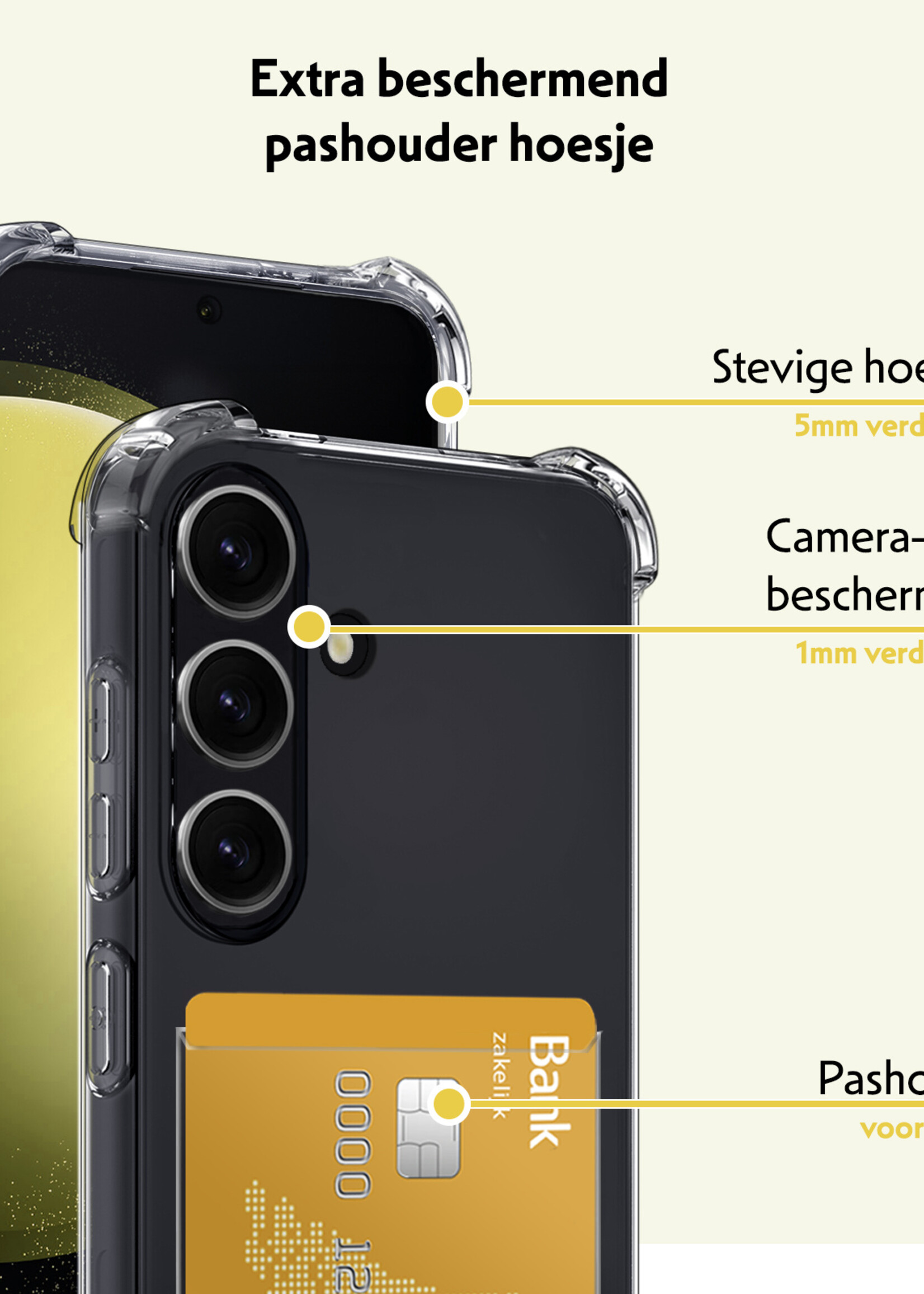 LUQ Hoesje Geschikt voor Samsung S23 FE Hoesje Case Pashouder Cover Siliconen - Hoes Geschikt voor Samsung Galaxy S23 FE Hoesje Met Kaarthouder - Transparant - 2 Stuks