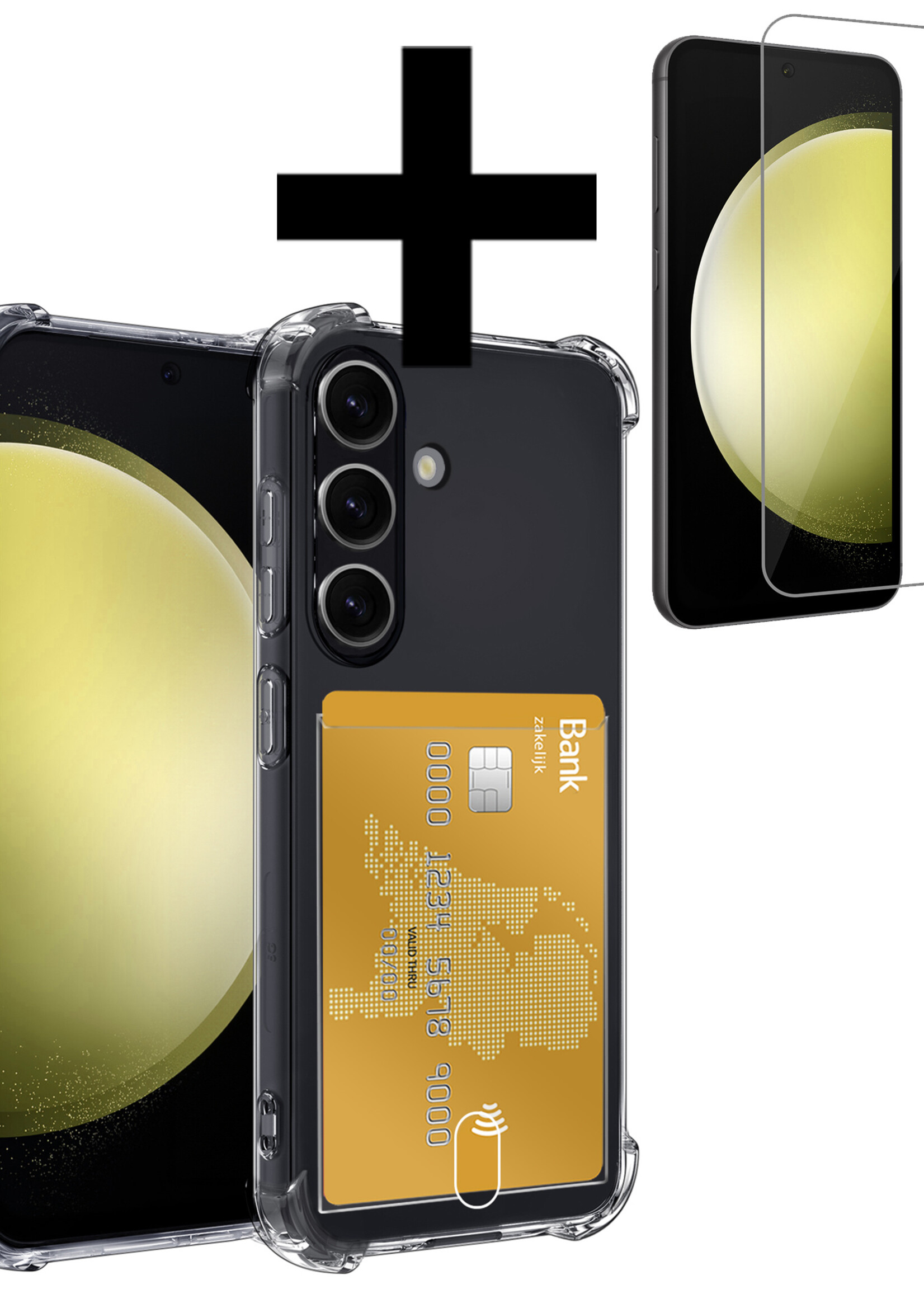 LUQ Hoesje Geschikt voor Samsung S23 FE Hoesje Case Pashouder Cover Siliconen Met Screenprotector - Hoes Geschikt voor Samsung Galaxy S23 FE Hoesje Met Kaarthouder- Transparant