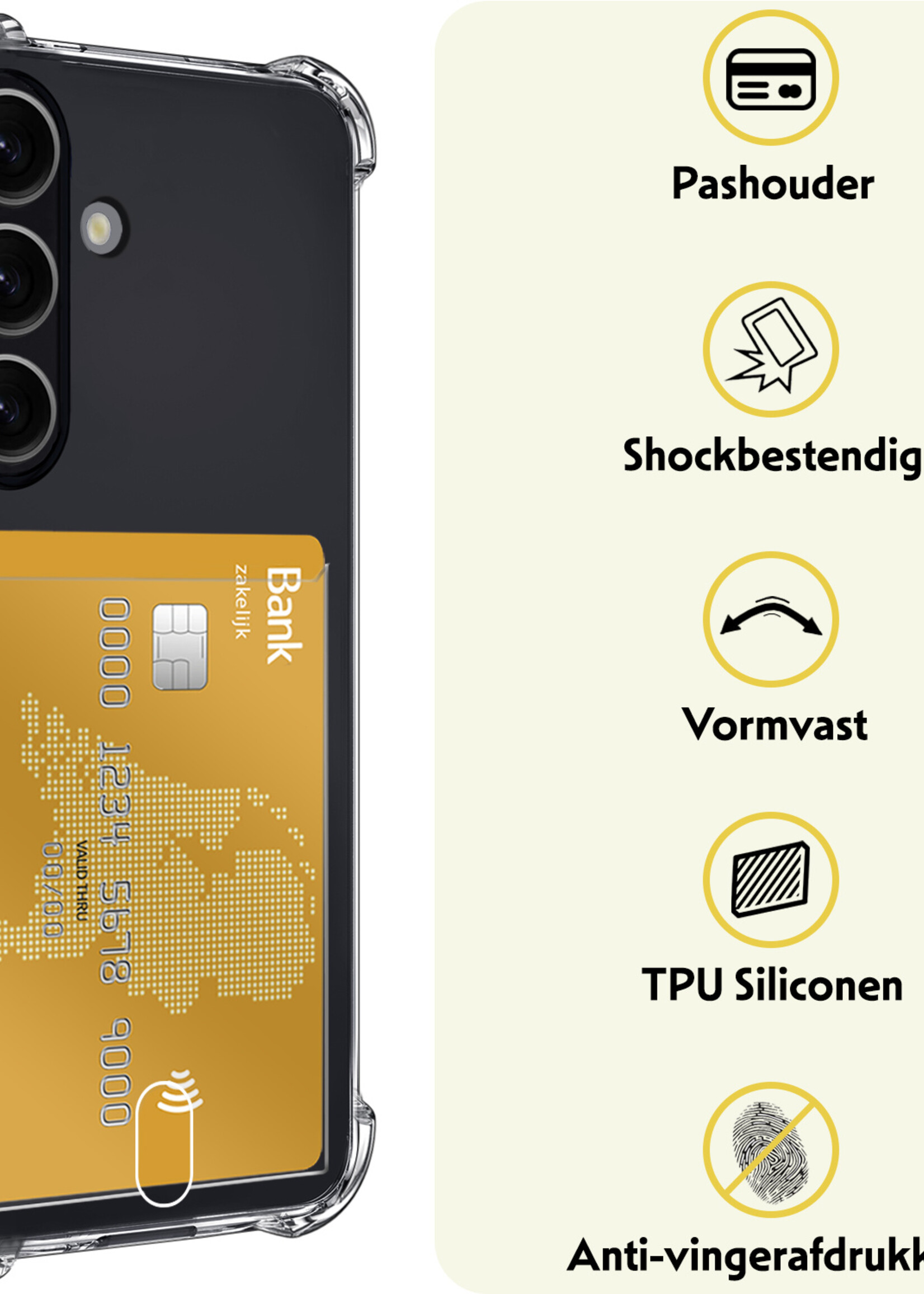 LUQ Hoesje Geschikt voor Samsung S23 FE Hoesje Case Pashouder Cover Siliconen Met Screenprotector - Hoes Geschikt voor Samsung Galaxy S23 FE Hoesje Met Kaarthouder- Transparant