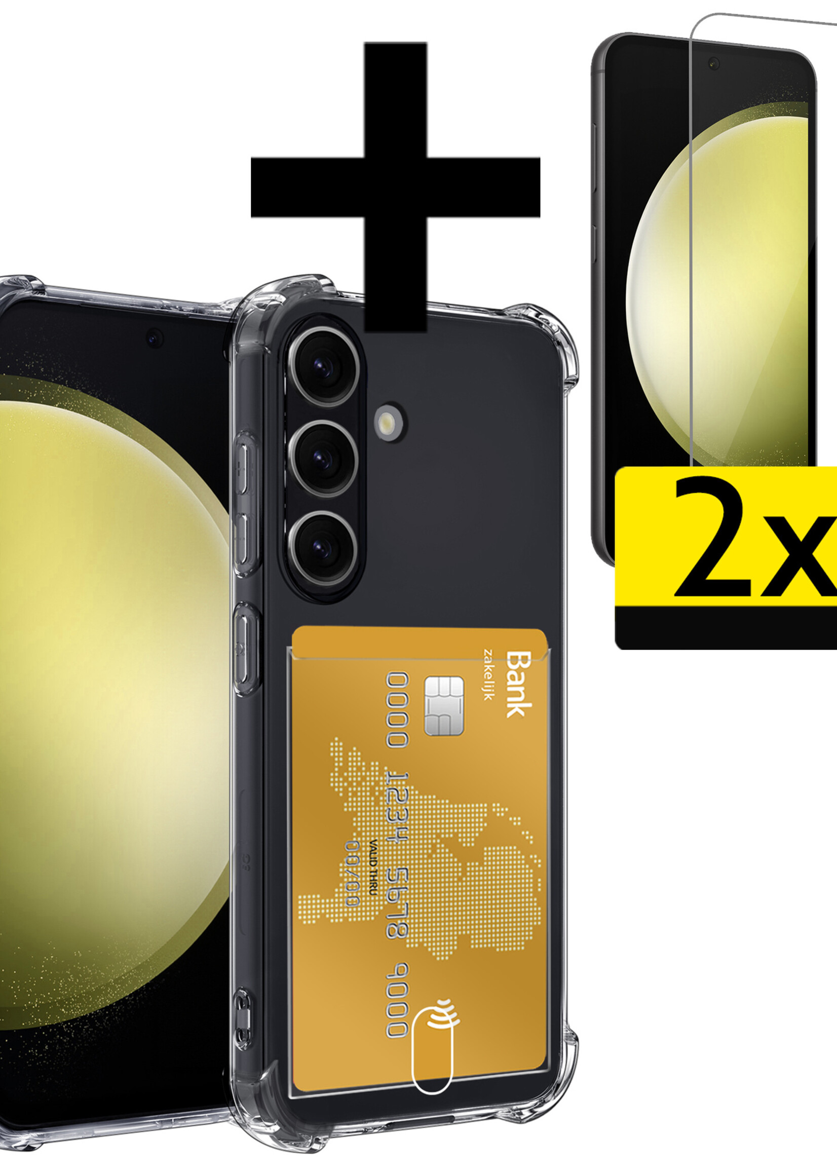 LUQ Hoesje Geschikt voor Samsung S23 FE Hoesje Case Pashouder Cover Siliconen Met 2x Screenprotector - Hoes Geschikt voor Samsung Galaxy S23 FE Hoesje Met Kaarthouder- Transparant