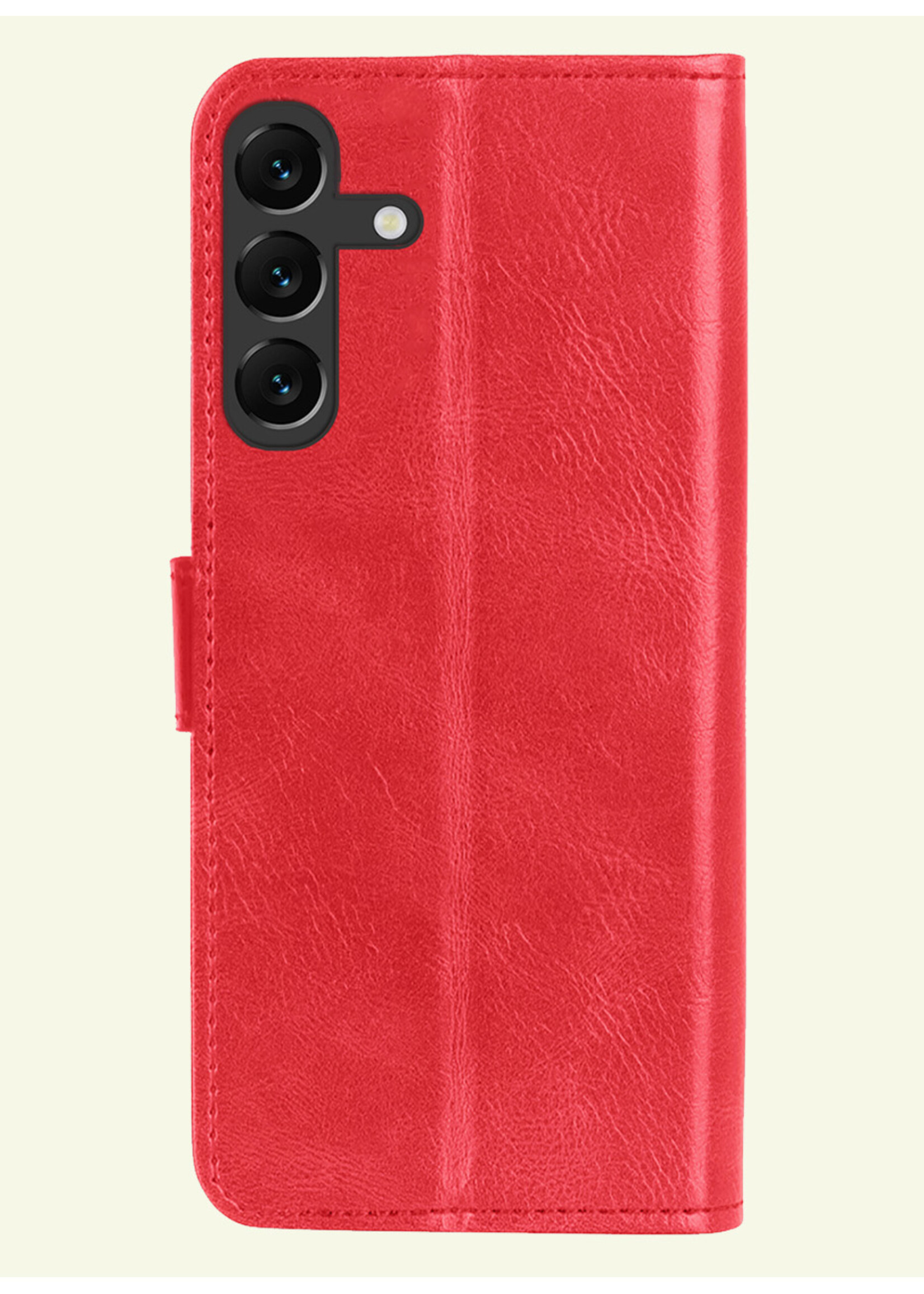 LUQ Hoesje Geschikt voor Samsung S24 Hoesje Book Case Hoes Wallet Cover Met 2x Screenprotector - Hoes Geschikt voor Samsung Galaxy S24 Hoesje Bookcase Hoes - Rood