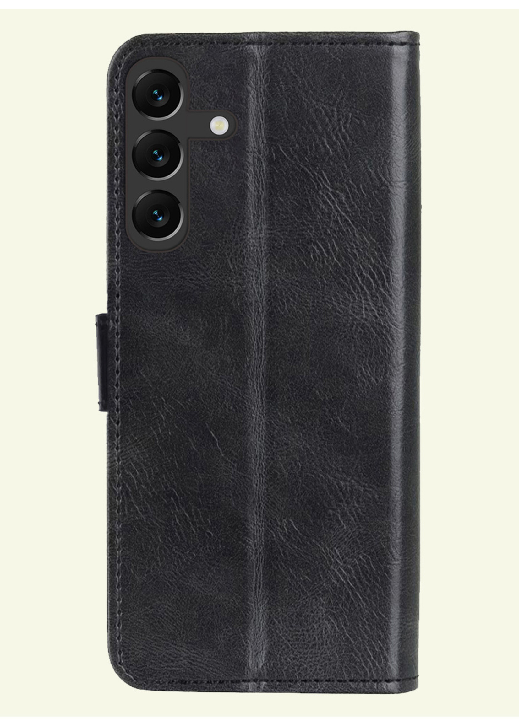 LUQ Hoesje Geschikt voor Samsung S24 Hoesje Book Case Hoes Wallet Cover Met Screenprotector - Hoes Geschikt voor Samsung Galaxy S24 Hoesje Bookcase Hoes - Zwart