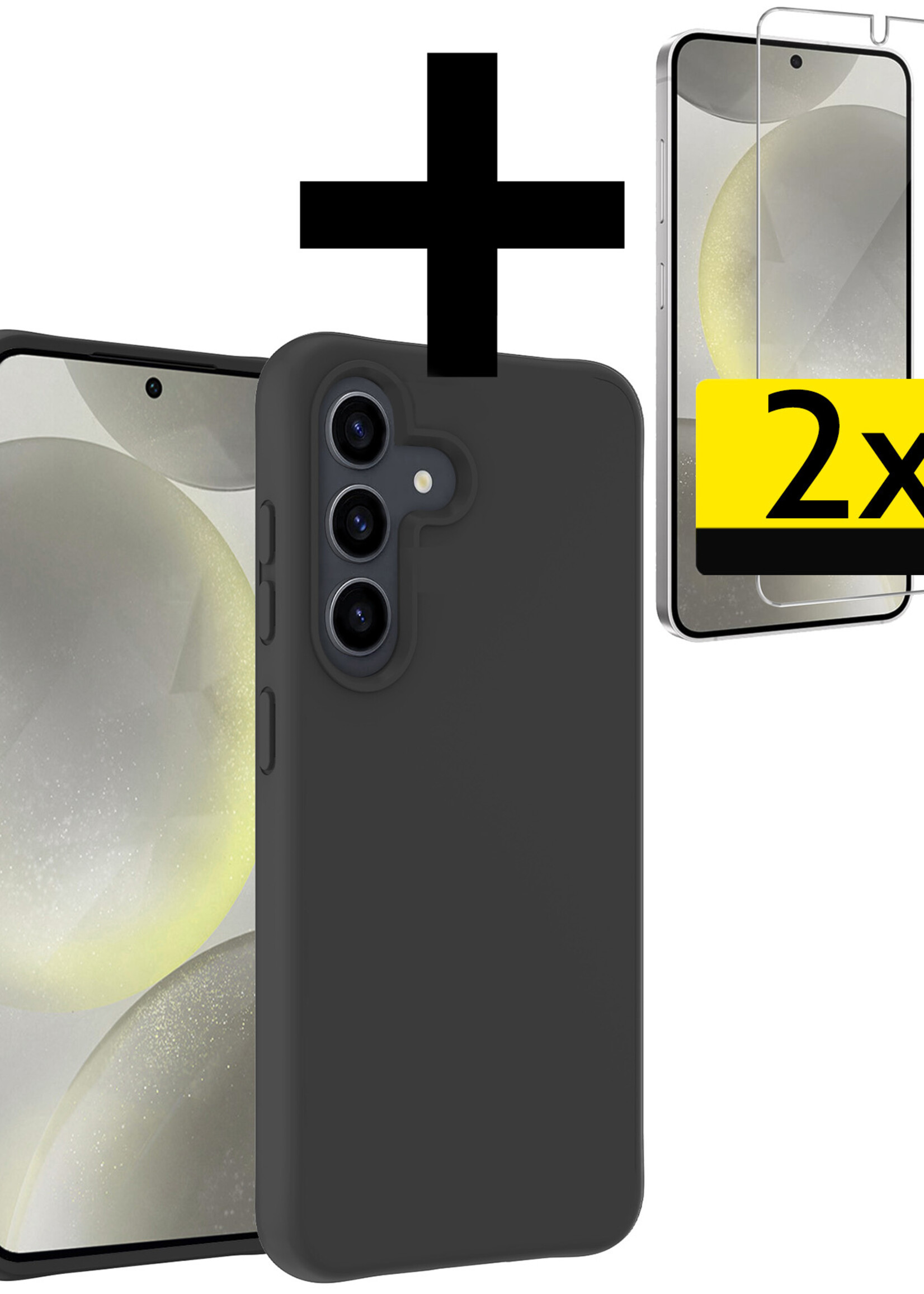 LUQ Hoesje Geschikt voor Samsung S24 Plus Hoesje Siliconen Case Met 2x Screenprotector - Hoes Geschikt voor Samsung Galaxy S24 Plus Hoes Siliconen - Zwart