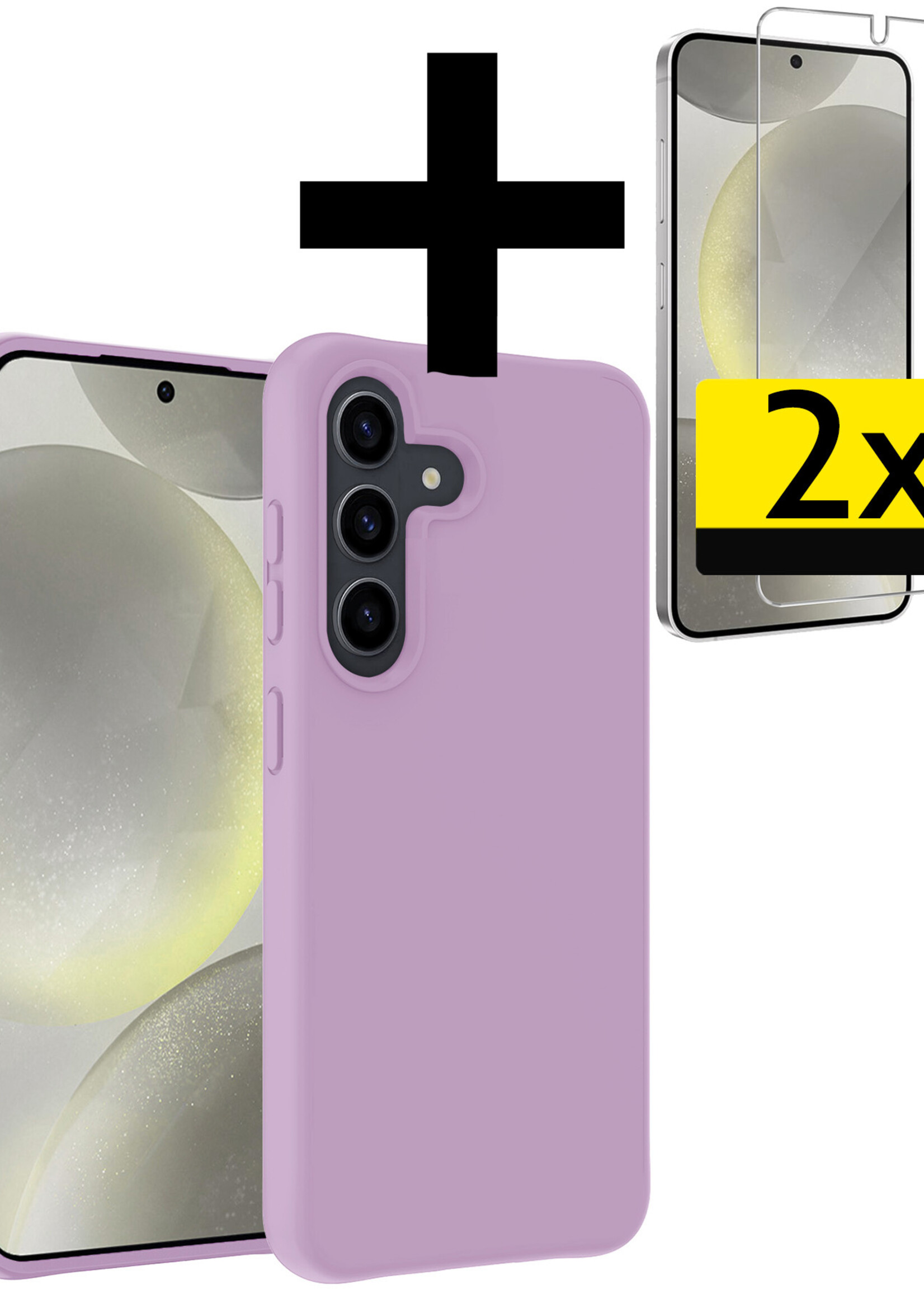 LUQ Hoesje Geschikt voor Samsung S24 Plus Hoesje Siliconen Case Met 2x Screenprotector - Hoes Geschikt voor Samsung Galaxy S24 Plus Hoes Siliconen - Lila