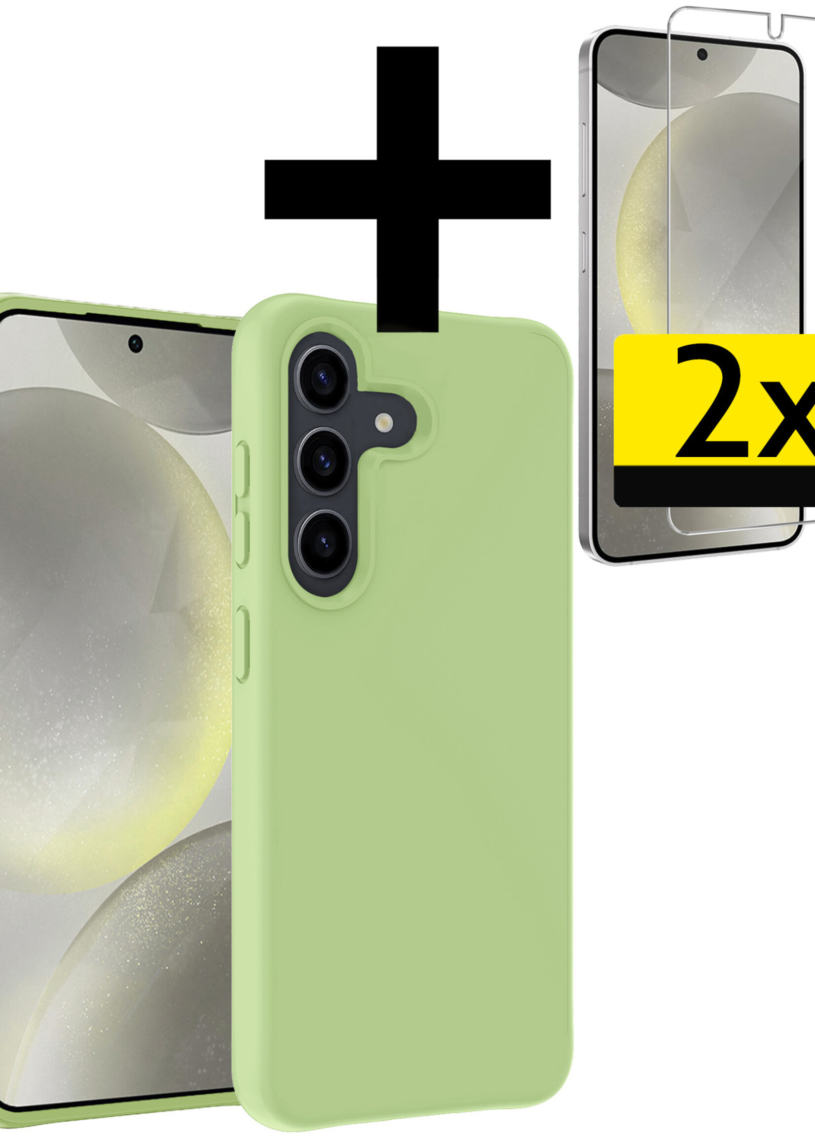 LUQ Hoesje Geschikt voor Samsung S24 Plus Hoesje Siliconen Case Met 2x Screenprotector - Hoes Geschikt voor Samsung Galaxy S24 Plus Hoes Siliconen - Groen