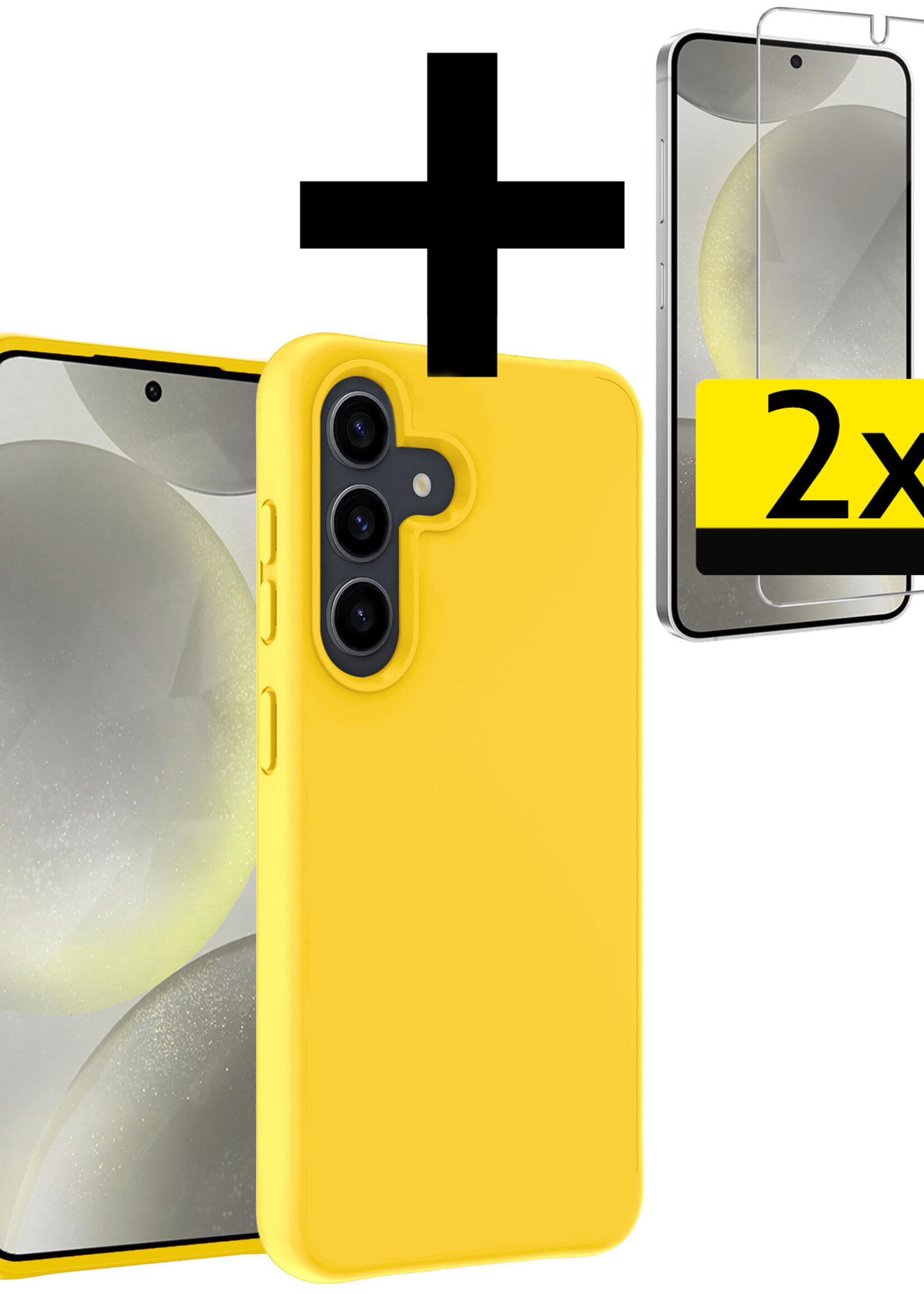 LUQ Hoesje Geschikt voor Samsung S24 Plus Hoesje Siliconen Case Met 2x Screenprotector - Hoes Geschikt voor Samsung Galaxy S24 Plus Hoes Siliconen - Geel