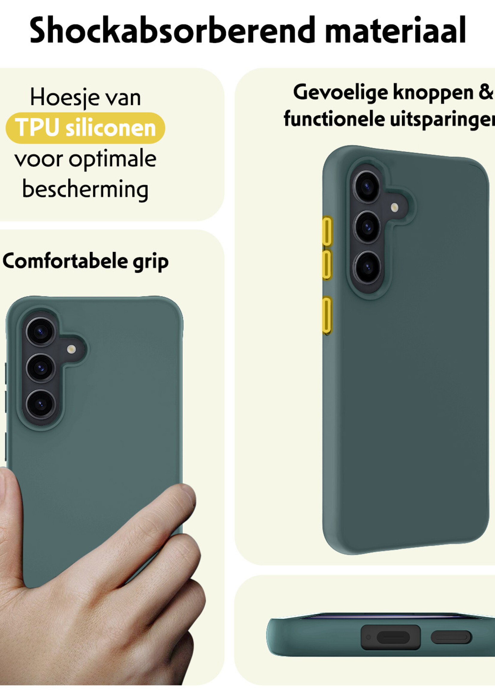 LUQ Hoesje Geschikt voor Samsung S24 Plus Hoesje Siliconen Case Met 2x Screenprotector - Hoes Geschikt voor Samsung Galaxy S24 Plus Hoes Siliconen - Donkergroen