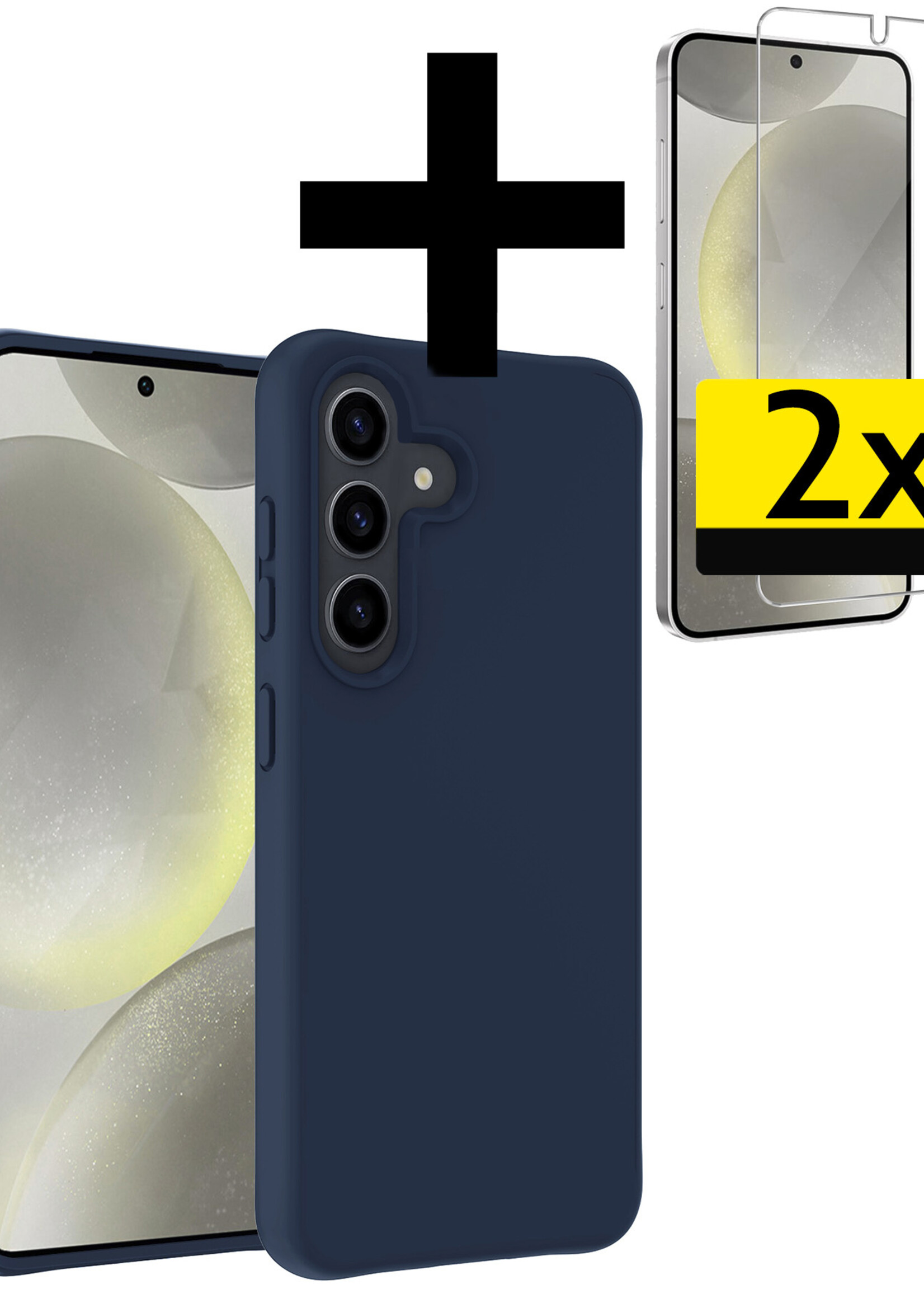 LUQ Hoesje Geschikt voor Samsung S24 Plus Hoesje Siliconen Case Met 2x Screenprotector - Hoes Geschikt voor Samsung Galaxy S24 Plus Hoes Siliconen - Donkerblauw