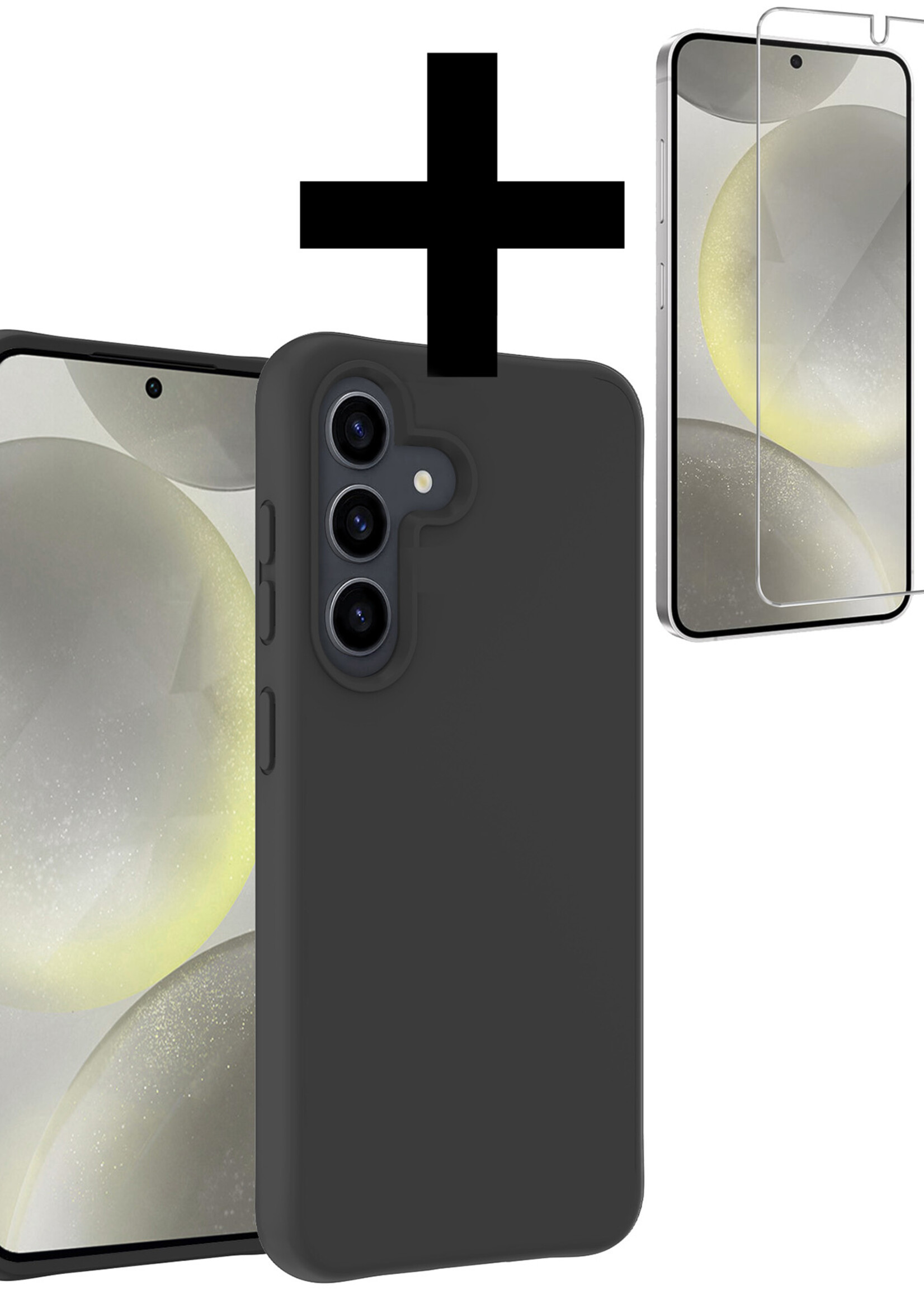 LUQ Hoesje Geschikt voor Samsung S24 Plus Hoesje Siliconen Case Met Screenprotector - Hoes Geschikt voor Samsung Galaxy S24 Plus Hoes Siliconen - Zwart