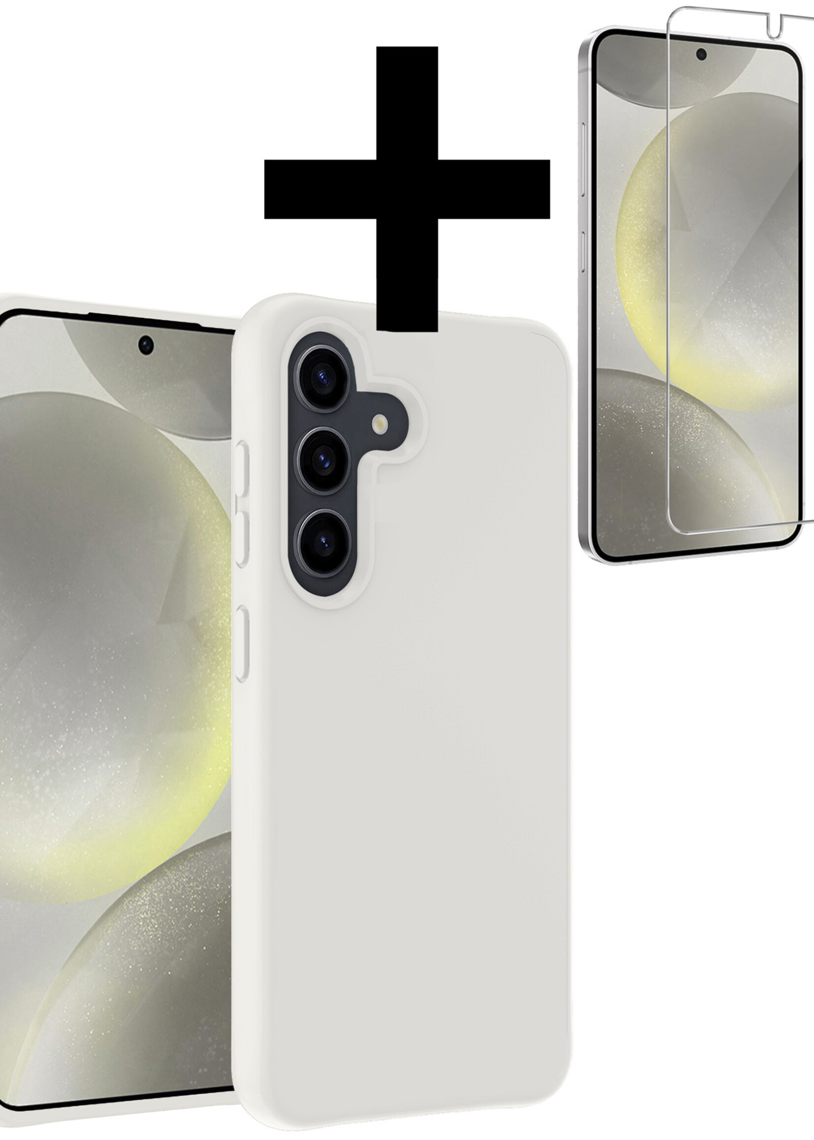 LUQ Hoesje Geschikt voor Samsung S24 Plus Hoesje Siliconen Case Met Screenprotector - Hoes Geschikt voor Samsung Galaxy S24 Plus Hoes Siliconen - Wit