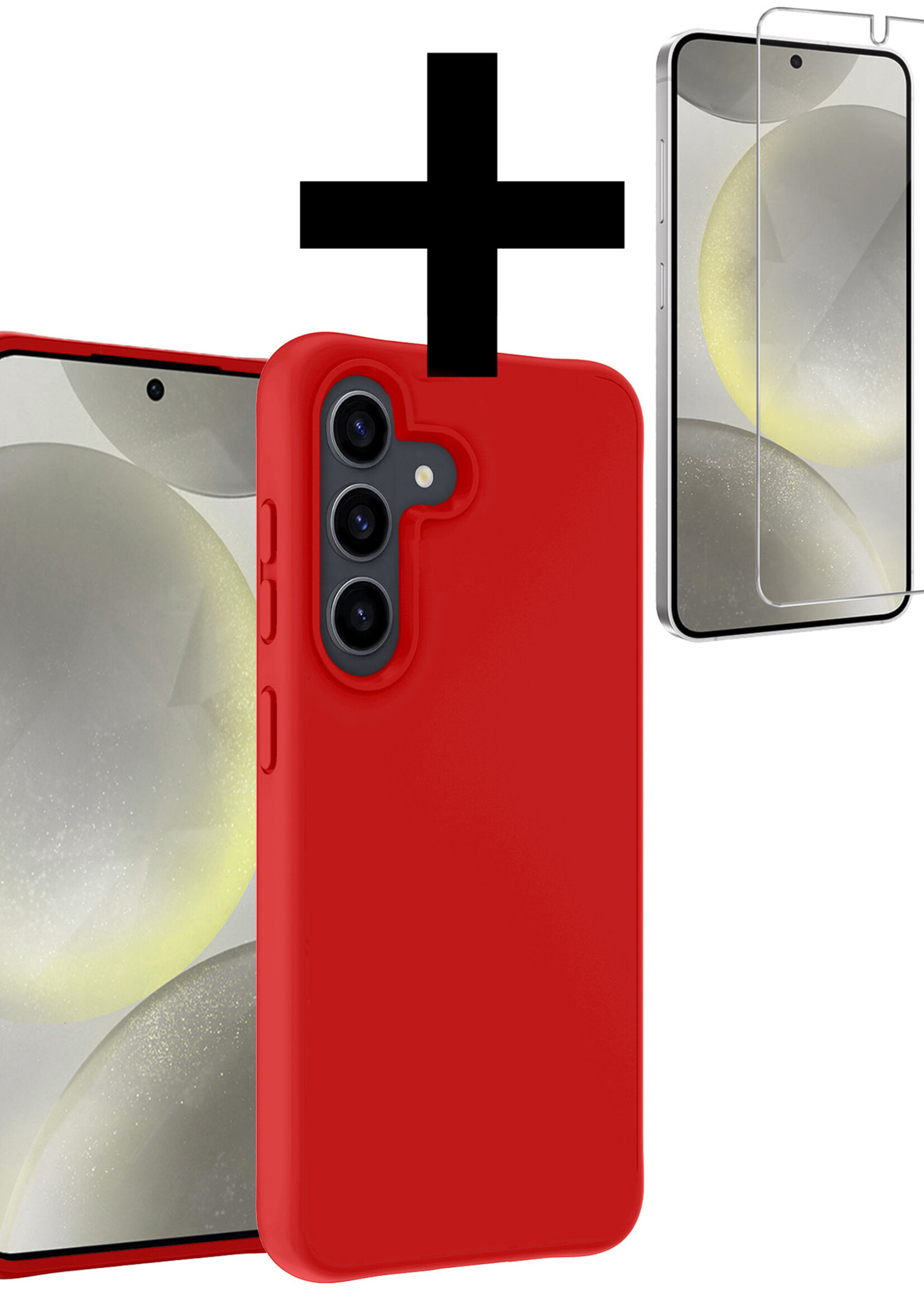 LUQ Hoesje Geschikt voor Samsung S24 Plus Hoesje Siliconen Case Met Screenprotector - Hoes Geschikt voor Samsung Galaxy S24 Plus Hoes Siliconen - Rood