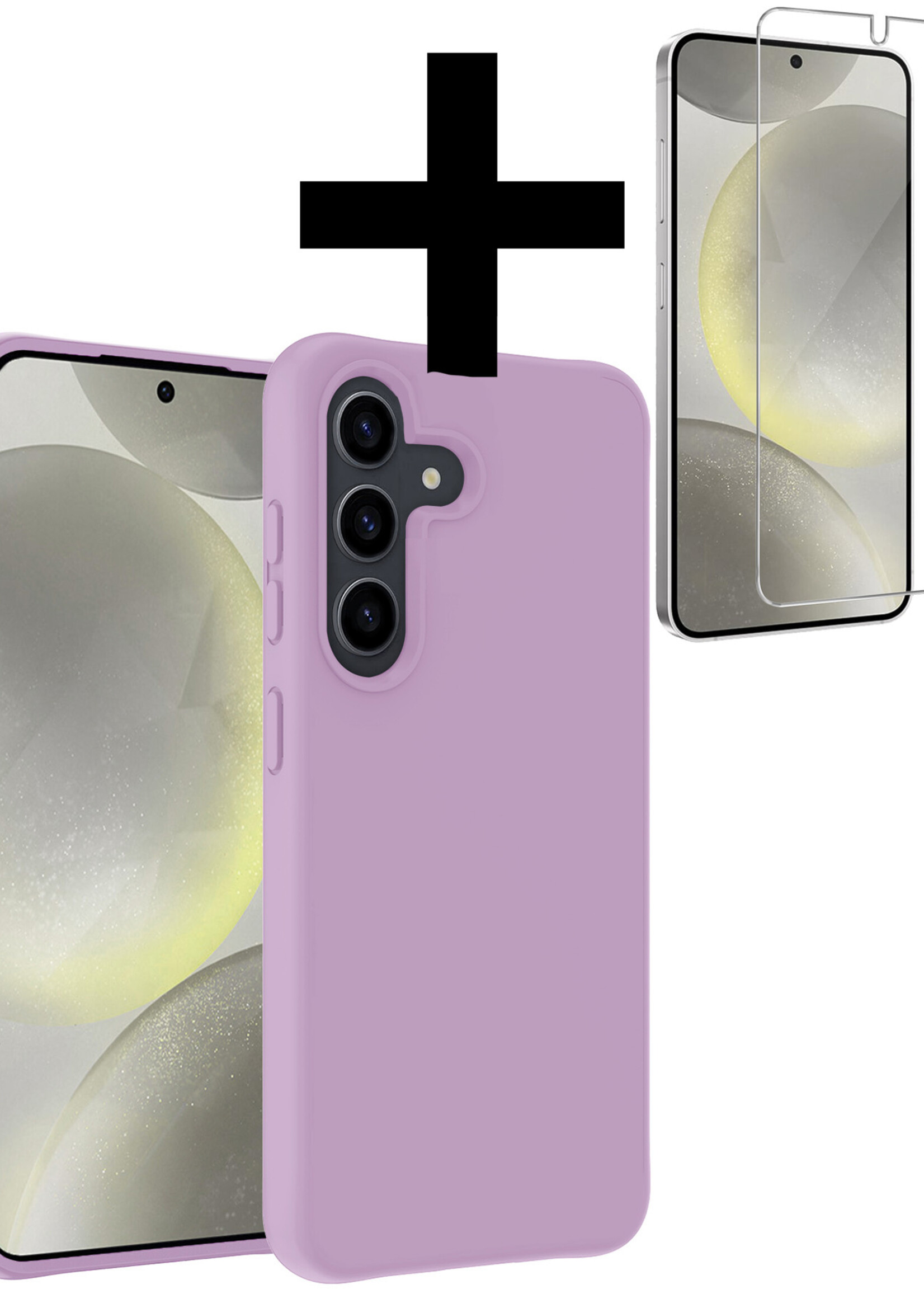 LUQ Hoesje Geschikt voor Samsung S24 Plus Hoesje Siliconen Case Met Screenprotector - Hoes Geschikt voor Samsung Galaxy S24 Plus Hoes Siliconen - Lila